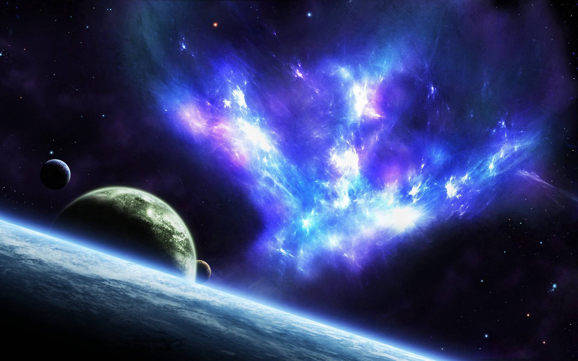 Pianeti e nebulosa blu spaziale, 1920x1200 Full HD+, PC