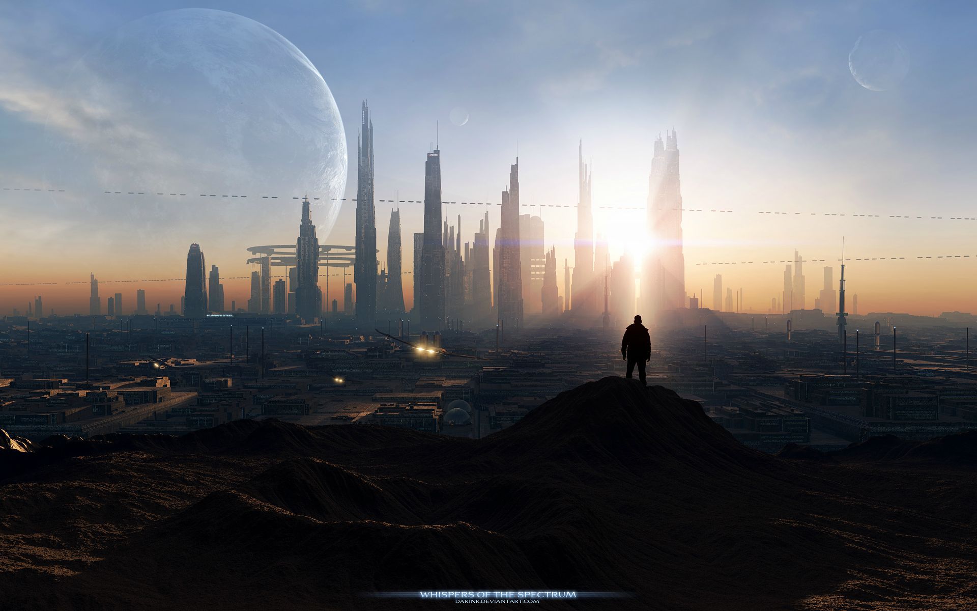 Città futuristica con pianeta gigante, 1920x1200 Full HD+ WUXGA, iMac