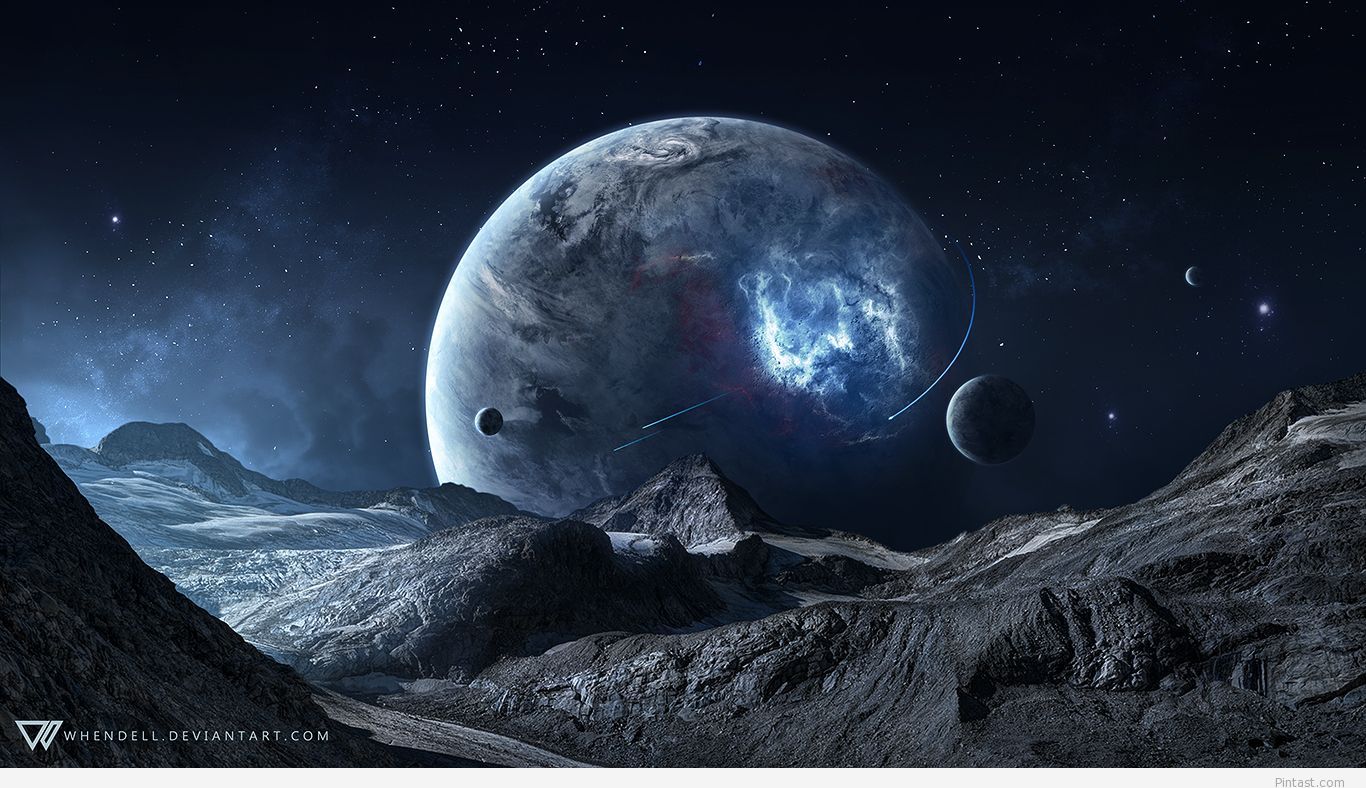 Pianeta blu su paesaggio roccioso, 1366x788 720p, Laptop