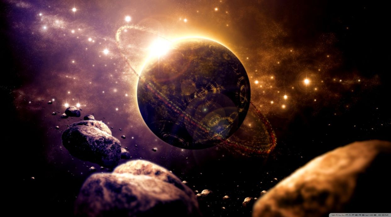 Pianeta con anelli e asteroidi, 1243x691 HD, PC Desktop