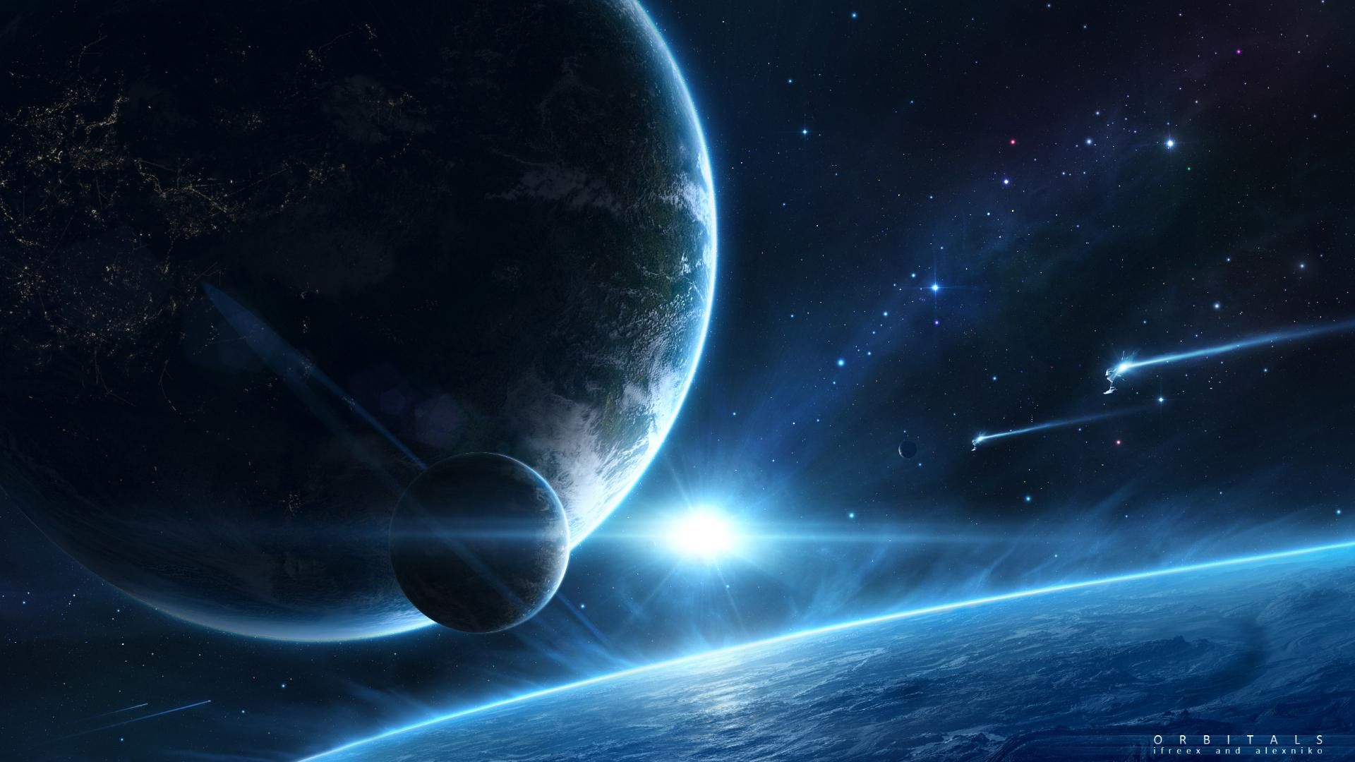 Pianeti spaziali toni blu, 1920x1080 1080p, Desktop