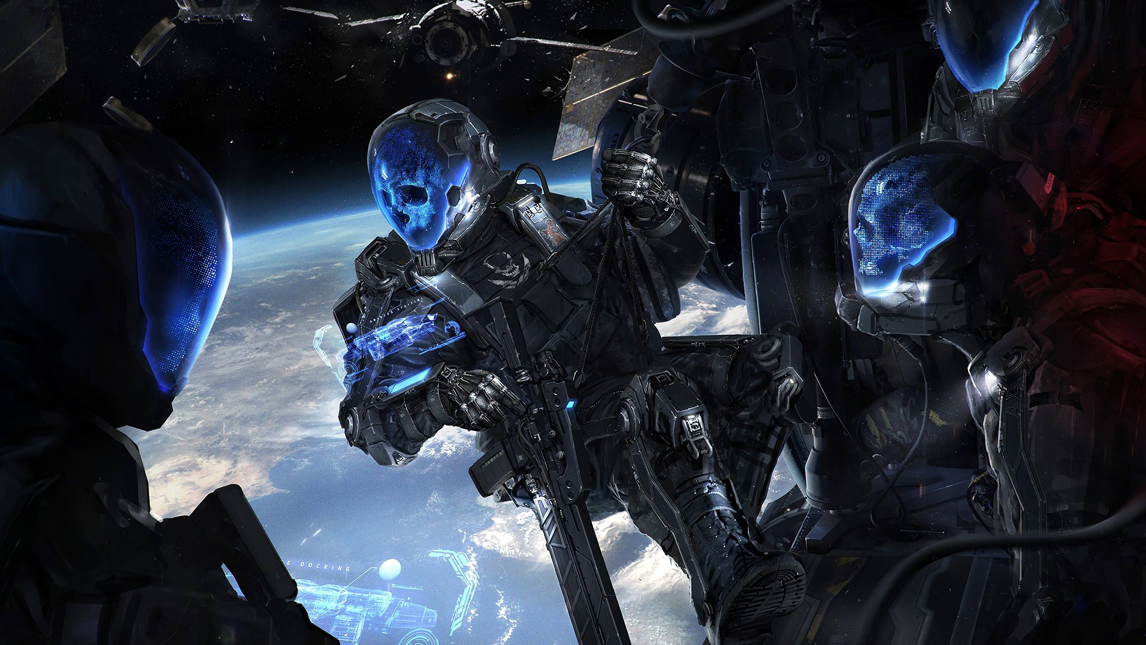 Soldati teschio robotici spazio, 3840x2160 4K Ultra HD, Monitor 4K
