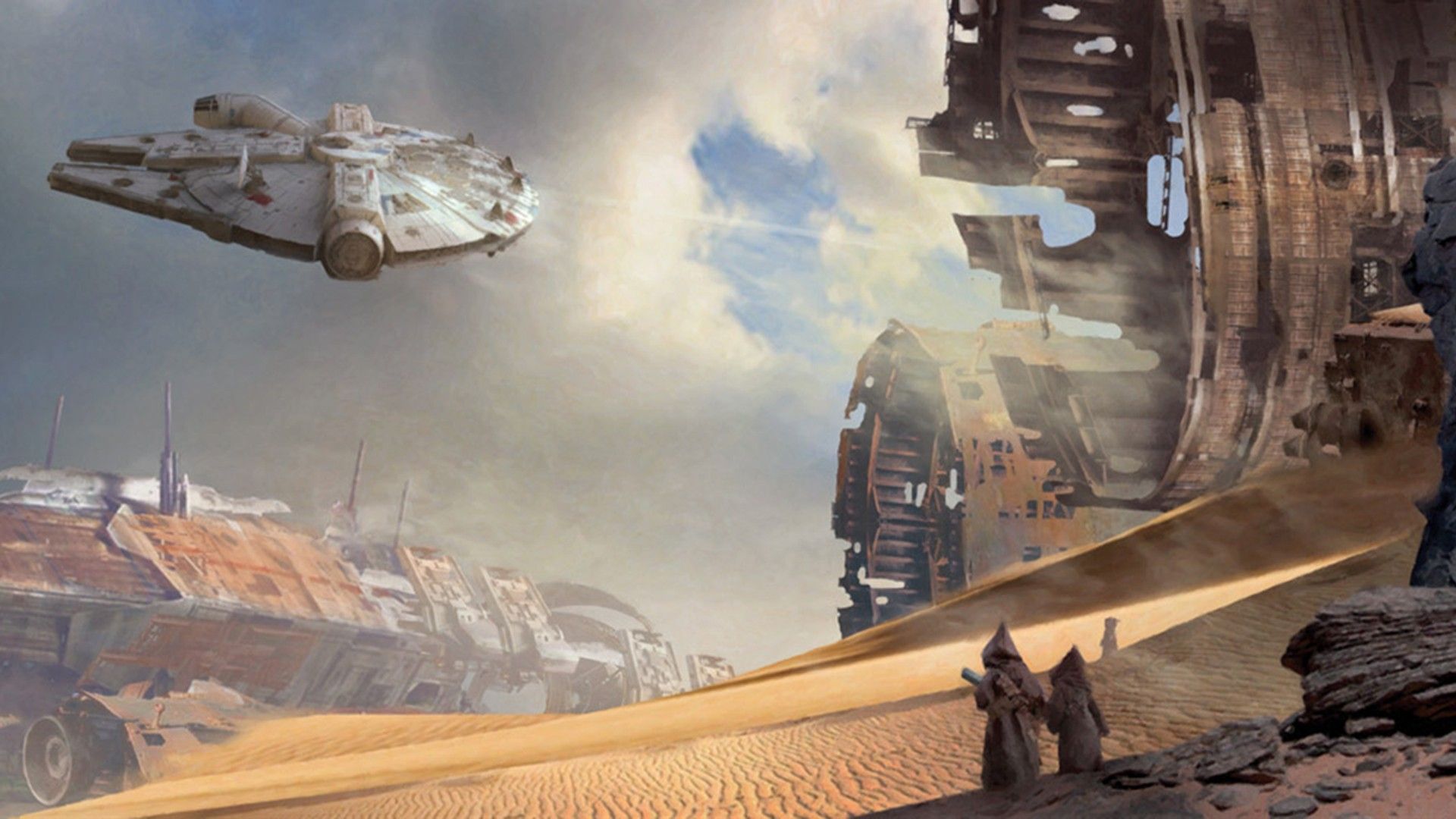 Millennium Falcon deserto Star Wars, saga fantascientifica, 1920x1080 Full HD 1080p, Desktop