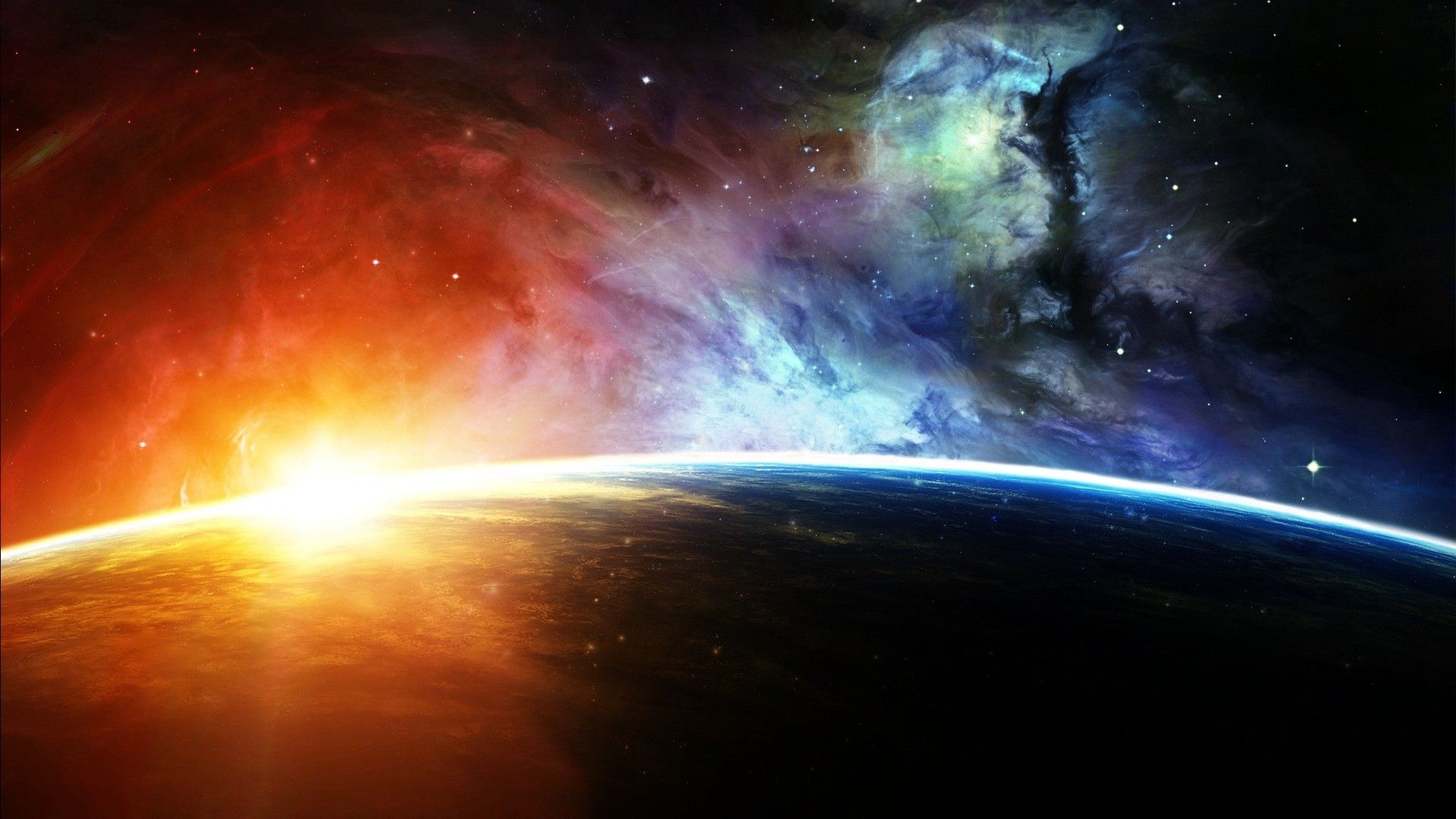 Pianeta con nebulosa spaziale, 1920x1080 Full HD, Desktop