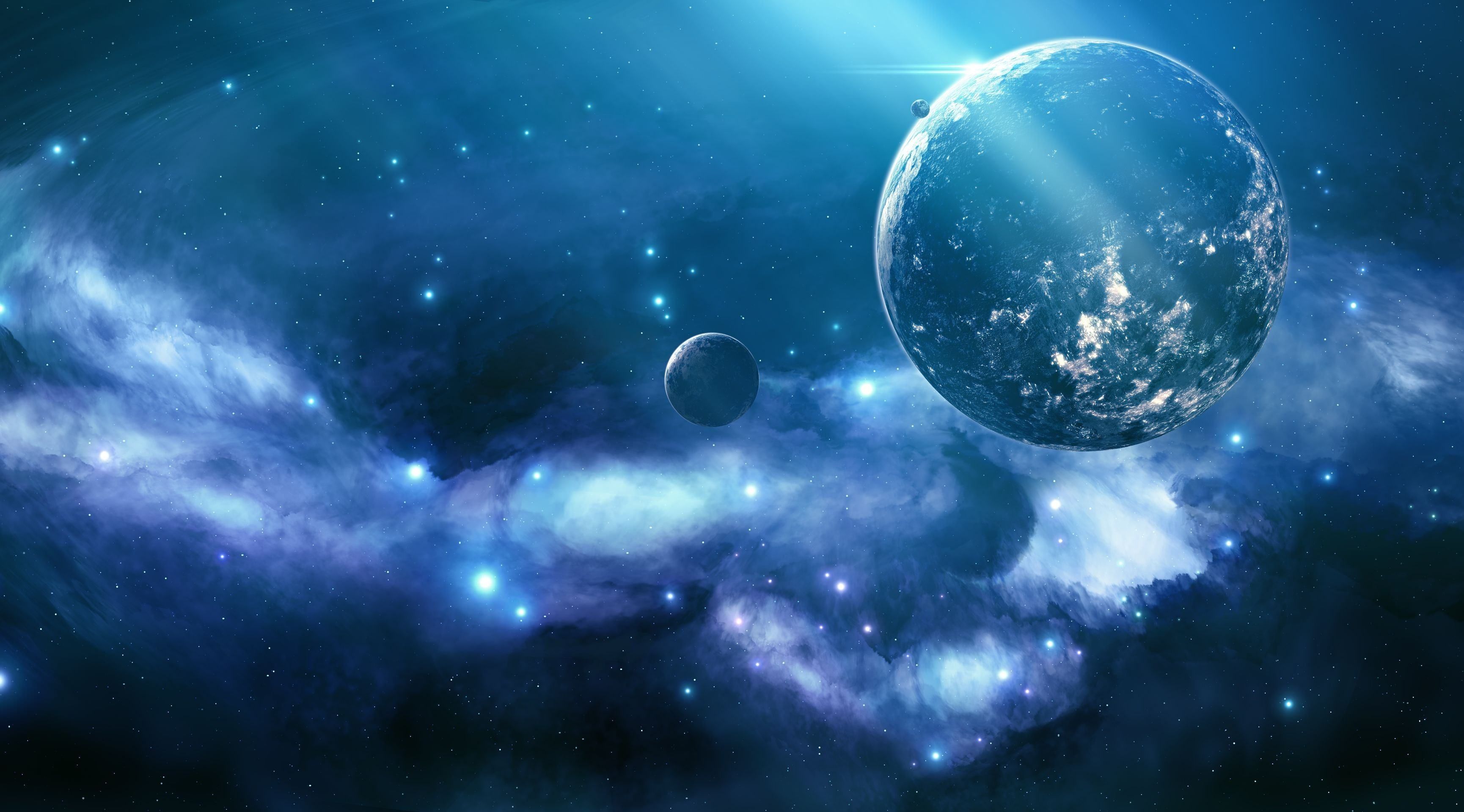 Pianeta blu nello spazio, 3460x1920 2K+, Desktop