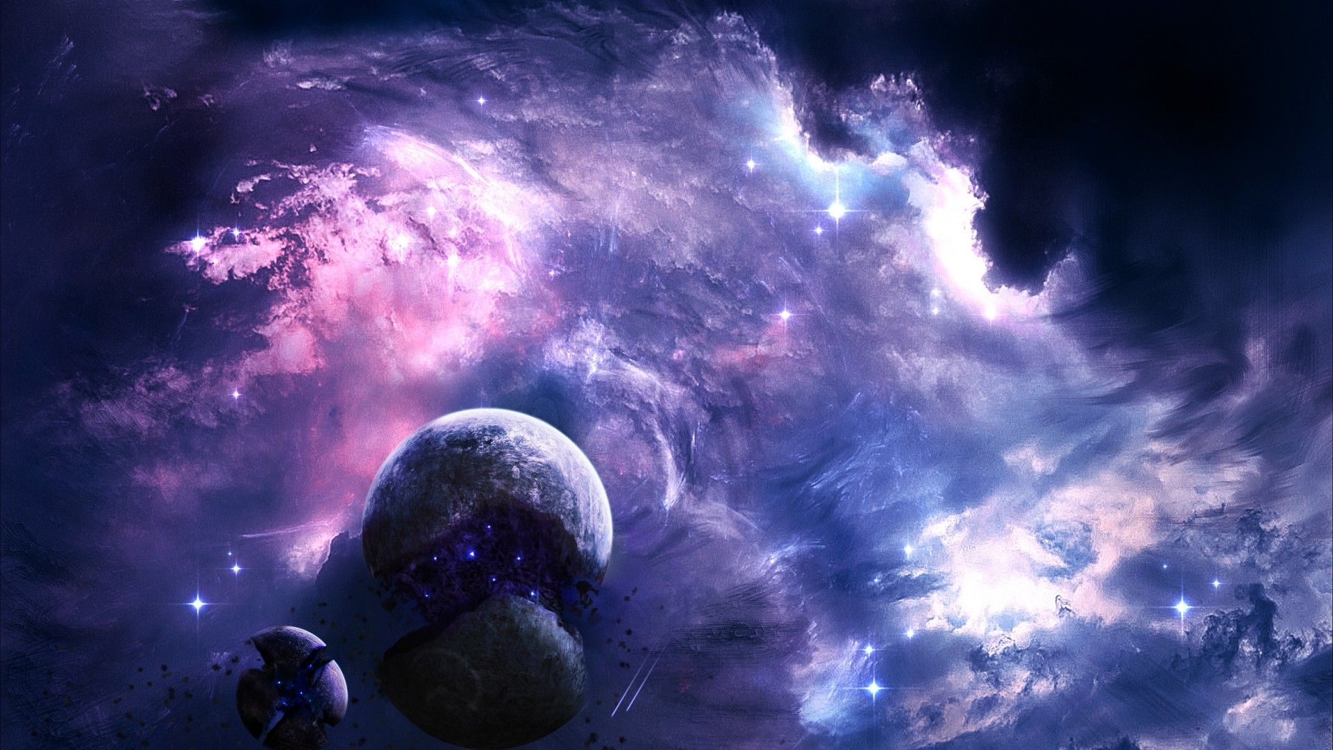 Pianeti nebulosa spazio viola, 1920x1080 1080p, Desktop