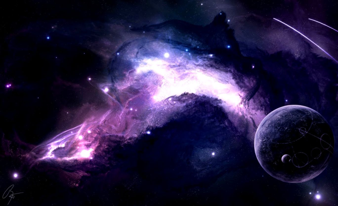 Nebulosa viola con pianeta, 1368x837 HD, HP Laptop