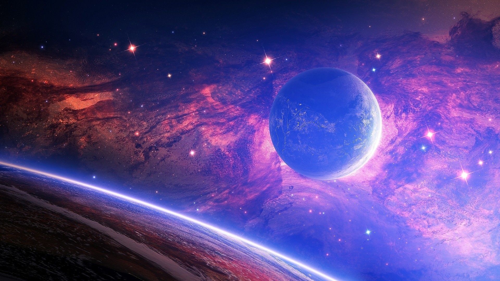 pianeta blu con nebulosa viola, 1920x1080 Full HD 1080p, Desktop