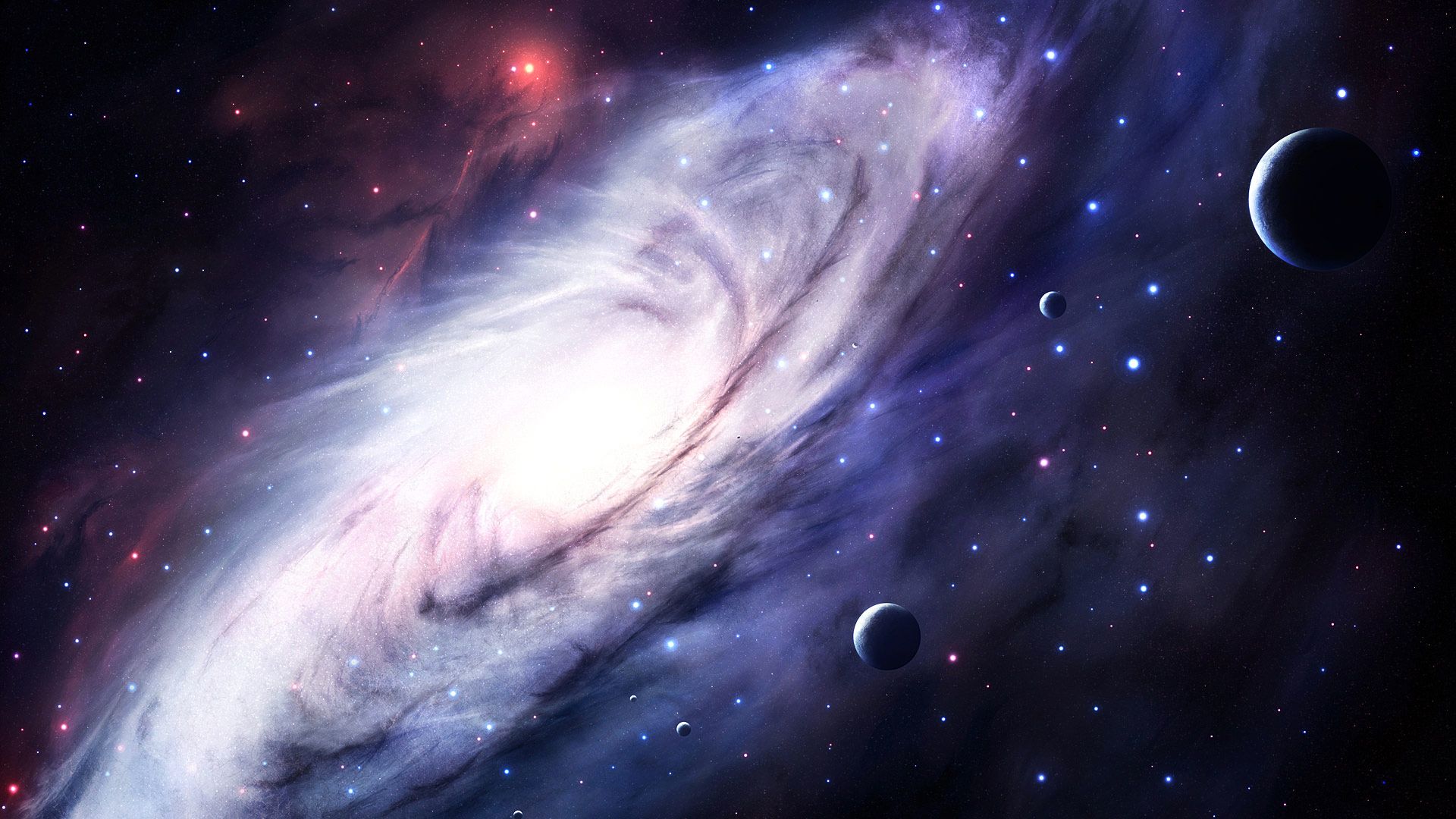 Galassia a spirale con pianeti, 1920x1080 Full HD 1080p, PC