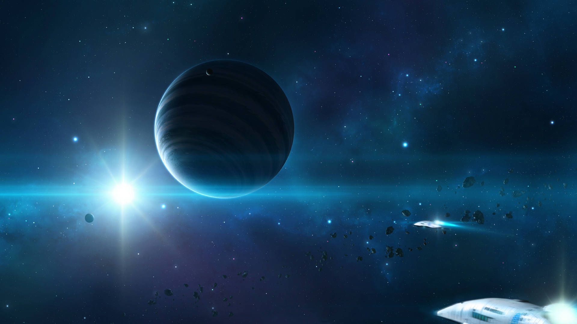 Pianeta blu con astronavi spazio, 1920x1080 1080p, PC Desktop