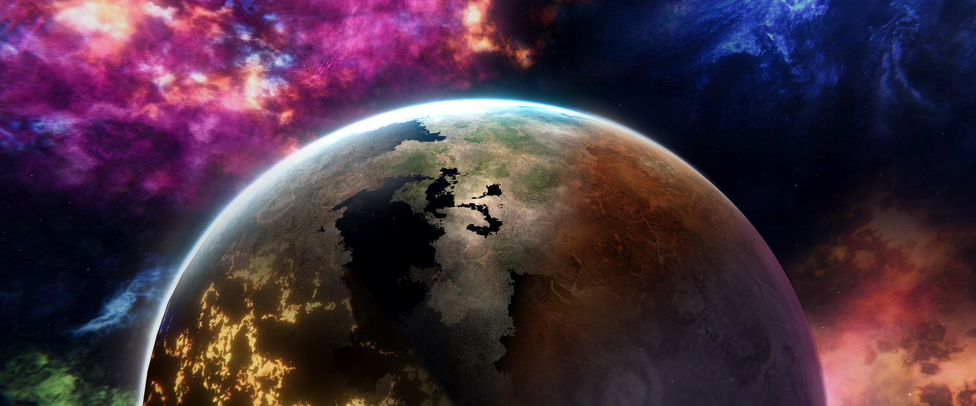 Pianeta con nebulosa colorata spazio, 1920x800 21:9, Ultrawide