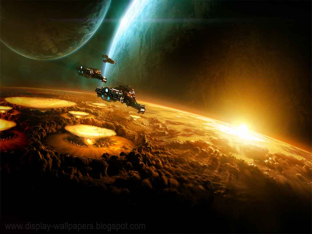 Astronave sopra pianeta dorato, 1024x768 HD, Desktop
