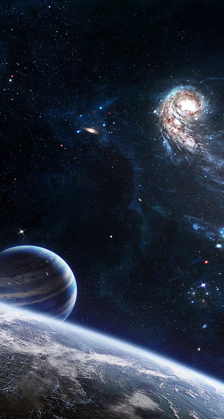 Pianeti e galassia nello spazio, 744x1392 Full HD Verticale, iPhone Plus