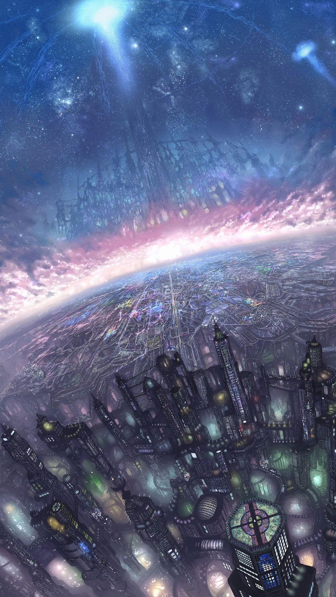 Città futuristica vista dallo spazio, 1080x1920 Full HD Verticale, iPhone Pro