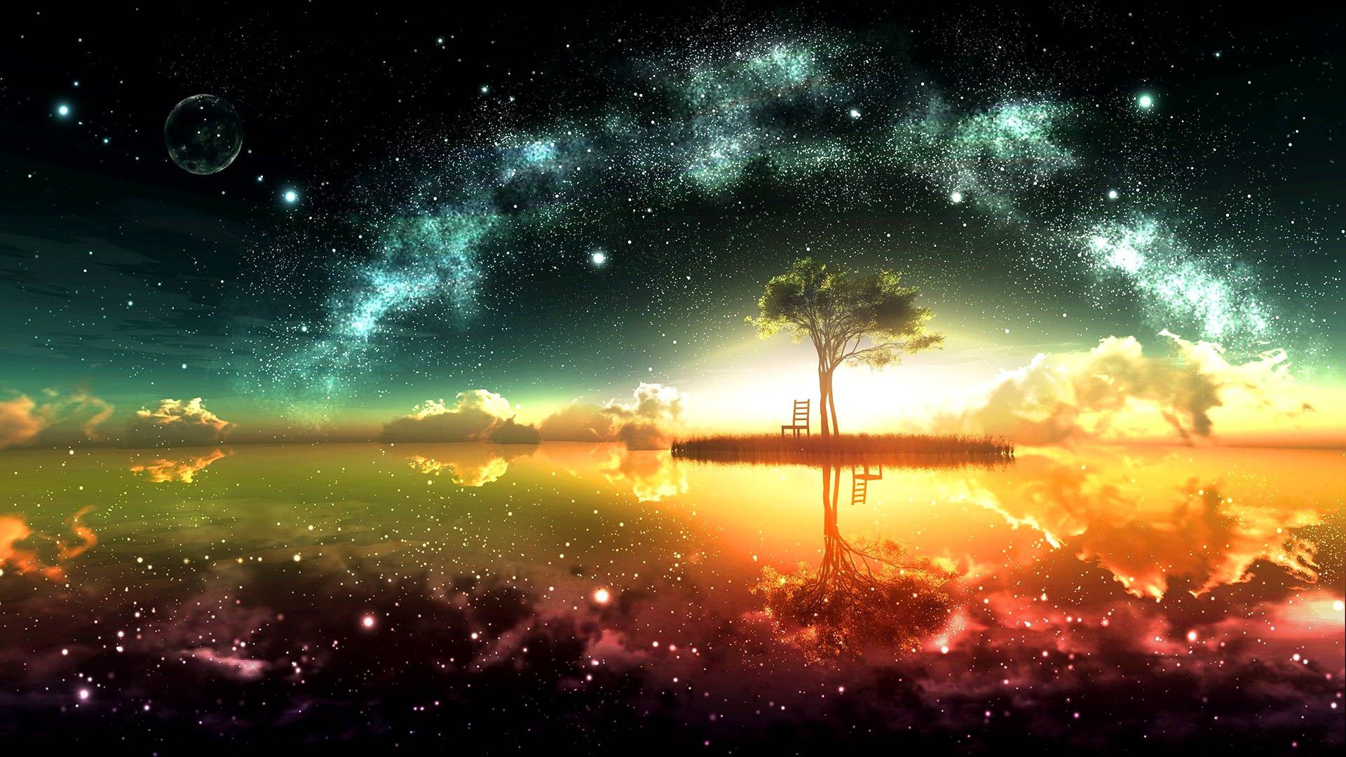 Albero solitario cielo stellato, 1920x1080 Full HD, MacBook Pro