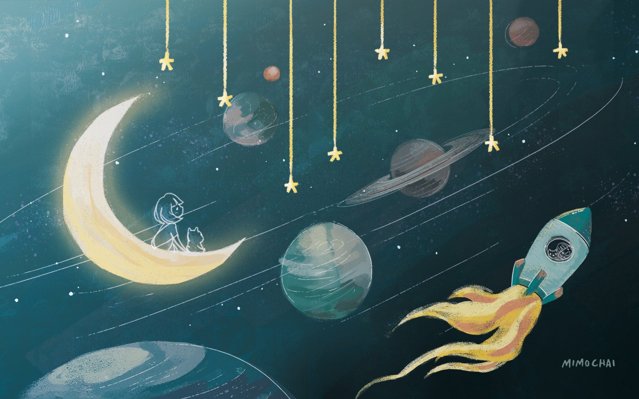 Illustrazione spazio luna razzo, 2048x1280 Hi-Res, ROG Asus Laptop