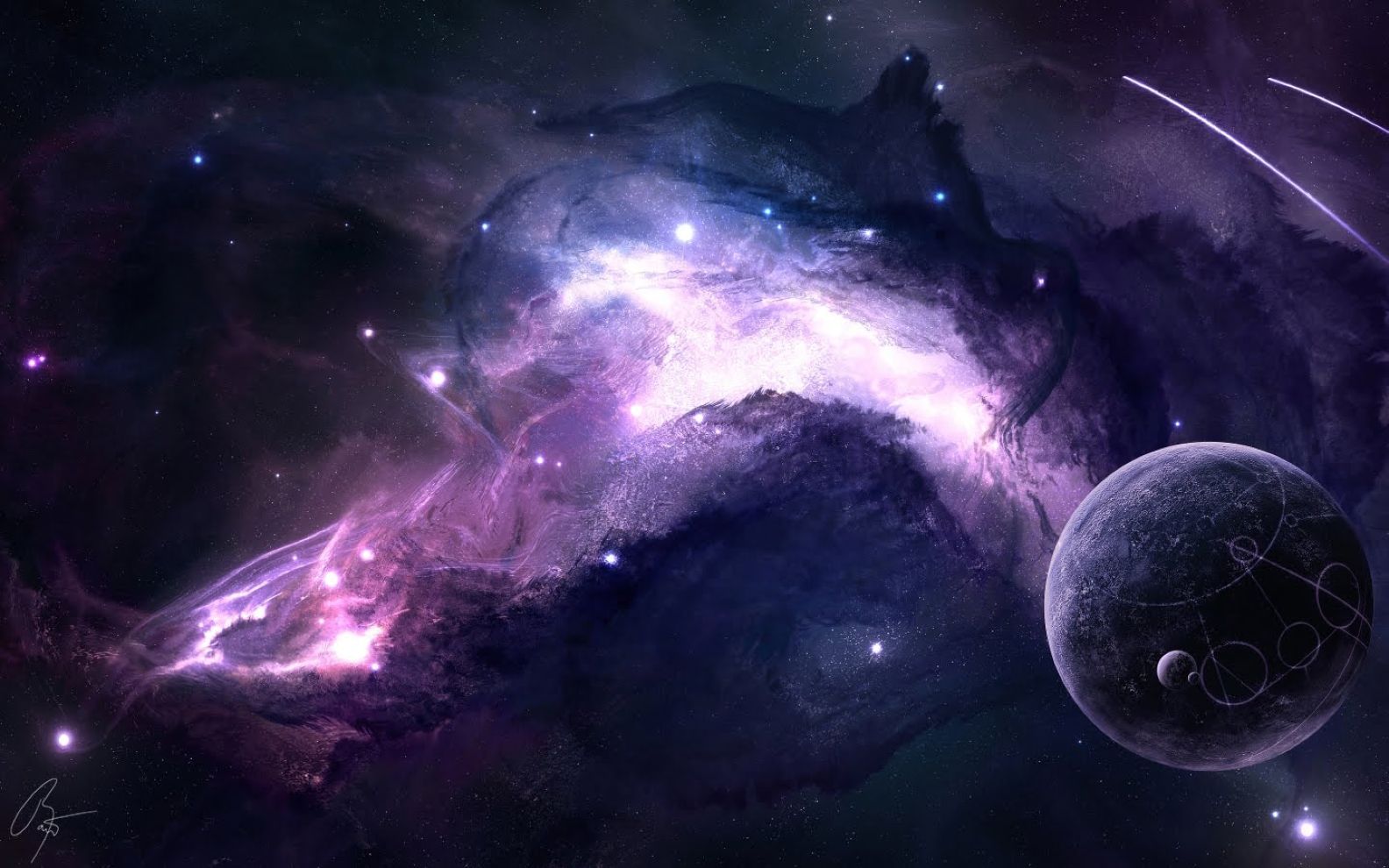 Nebulosa viola con pianeta, 1584x990 720p, Notebook