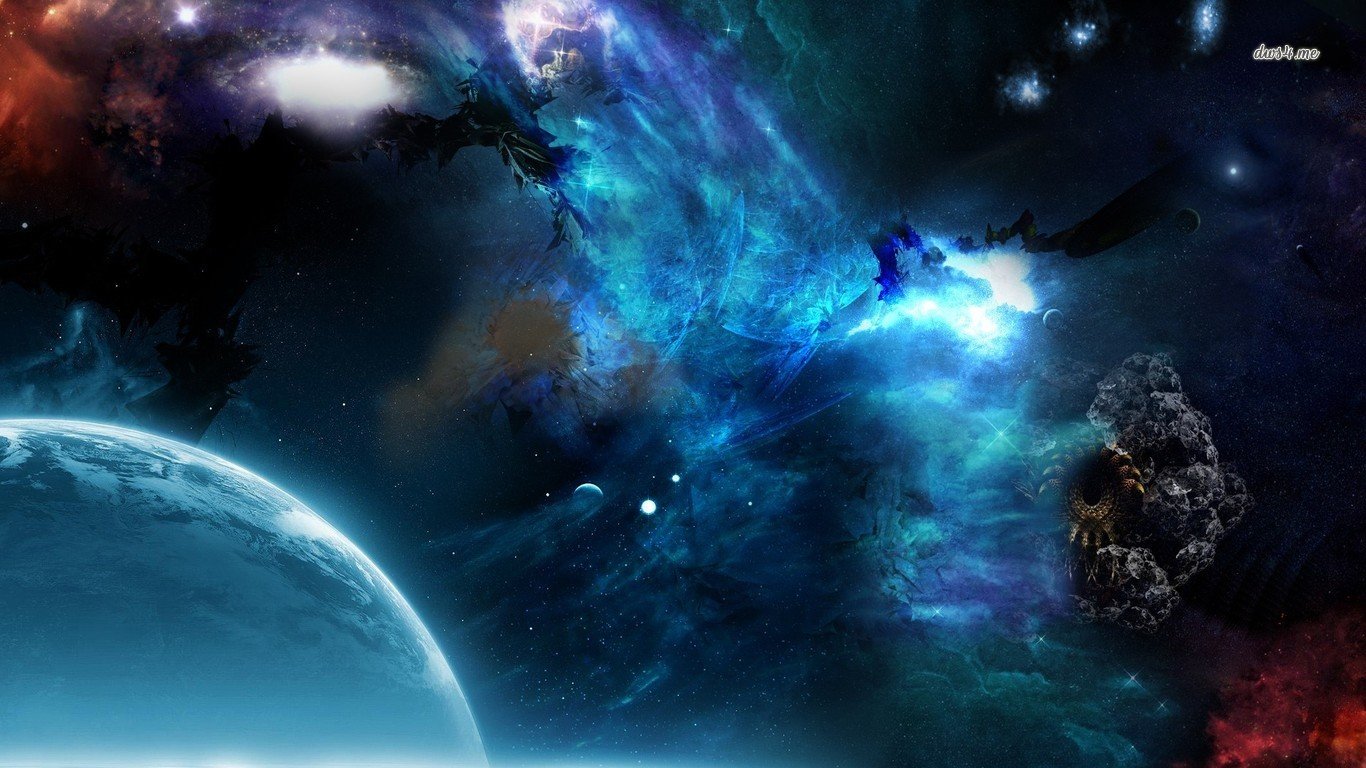 Nebulosa blu con pianeta e asteroidi, 1366x768 HD, Notebook Gaming