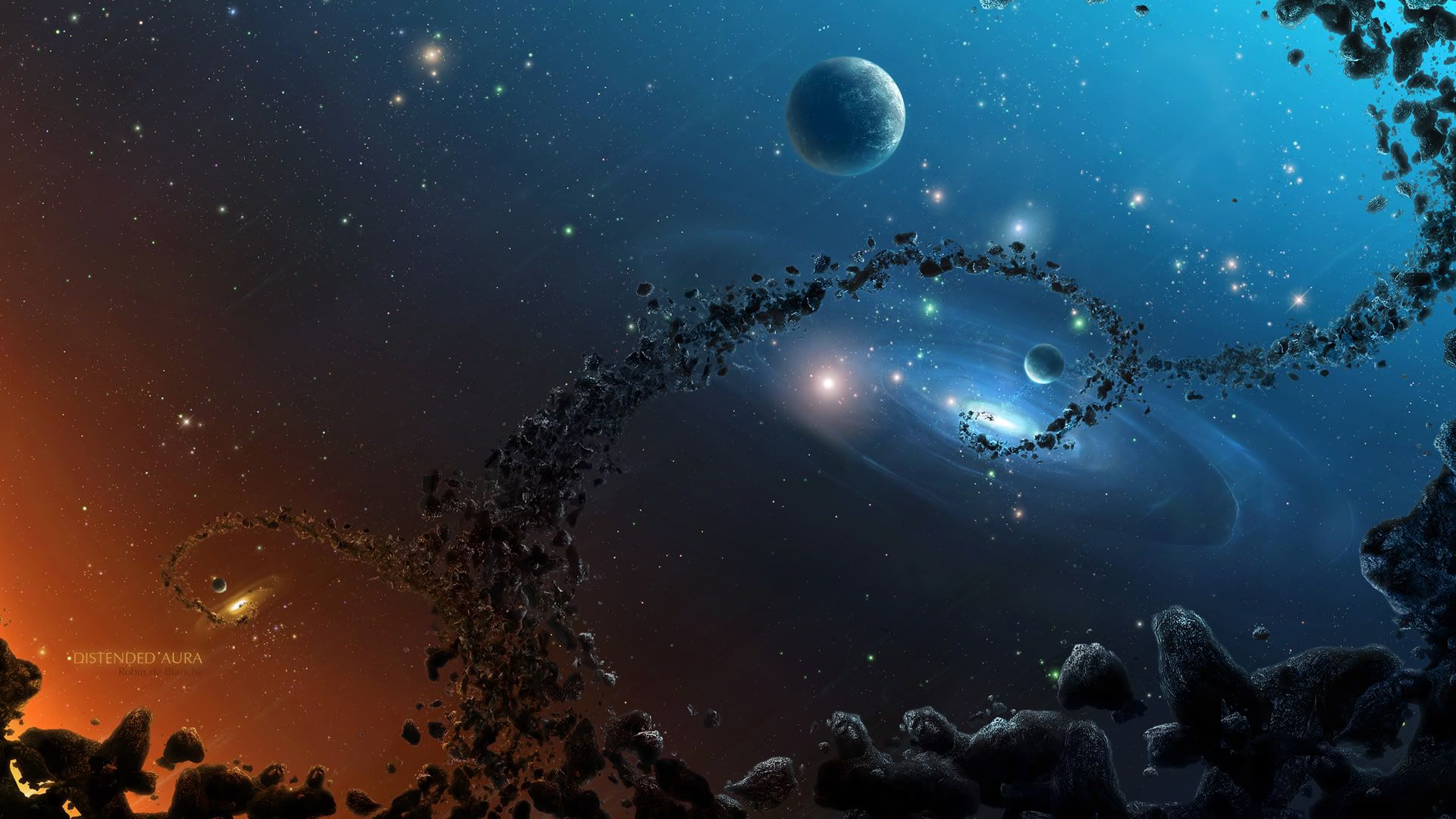 Nebulosa spaziale con pianeti, 1920x1080 Full HD, Laptop
