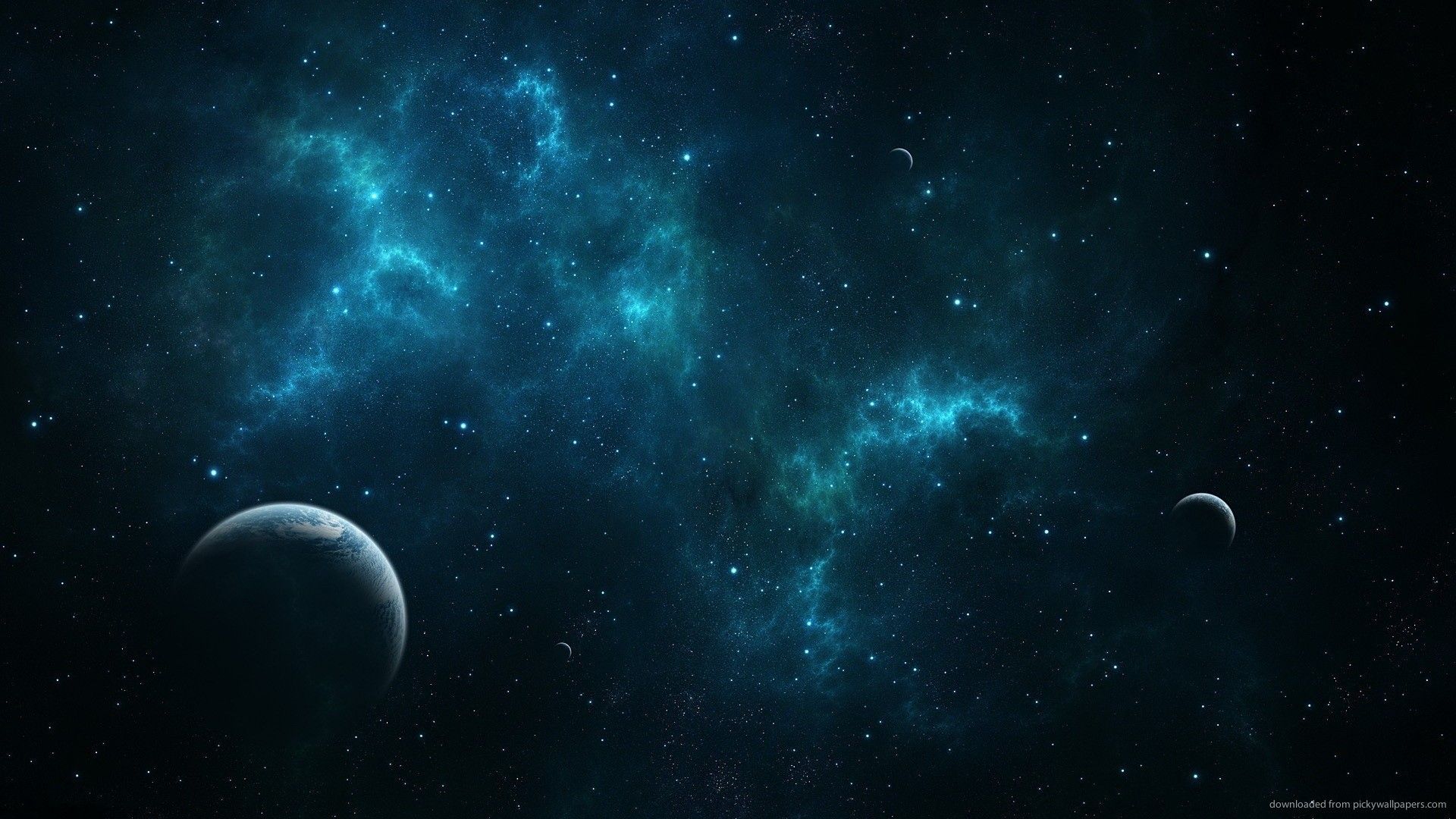 Nebulosa blu con pianeti, 1920x1080 Full HD, Desktop