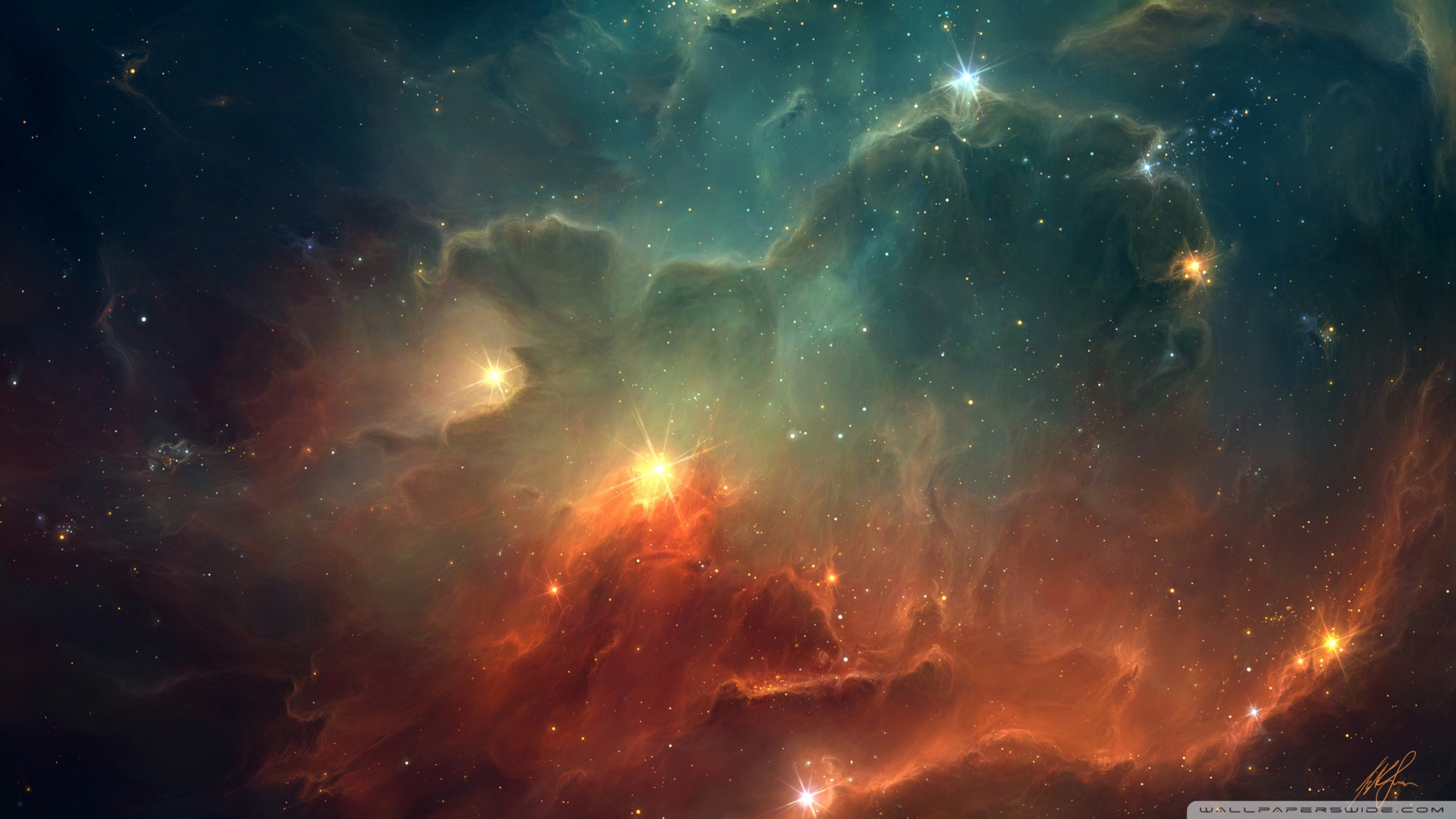 Nebulosa spaziale arancione e blu, 1920x1080 Full HD 1080p, Desktop