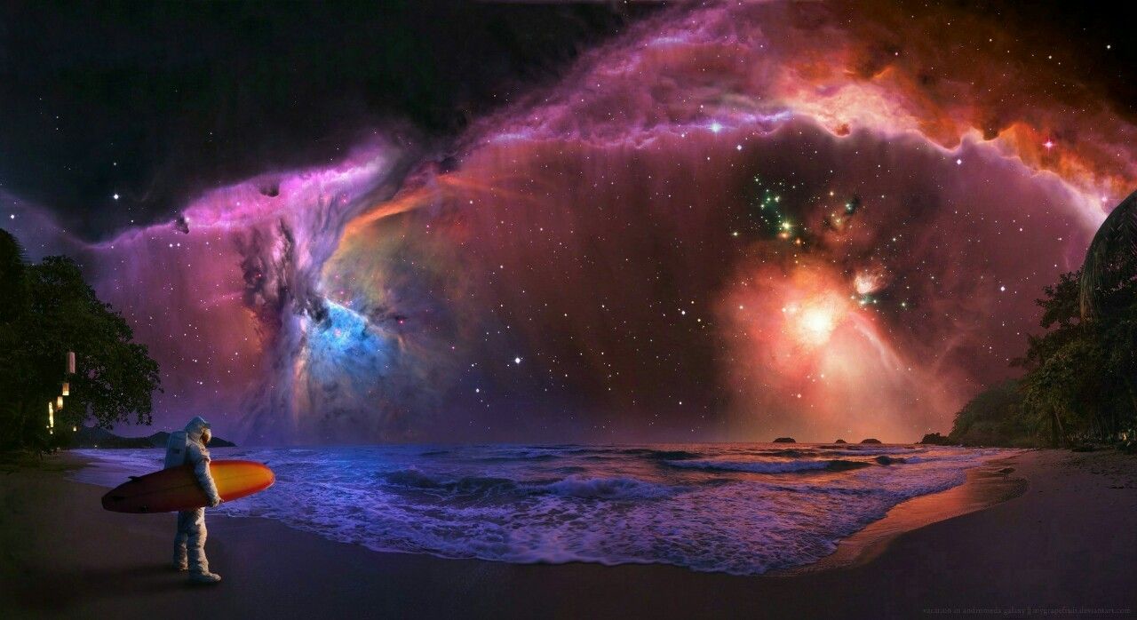 Surfista nebulosa spaziale spiaggia, 1280x698 HD, Desktop