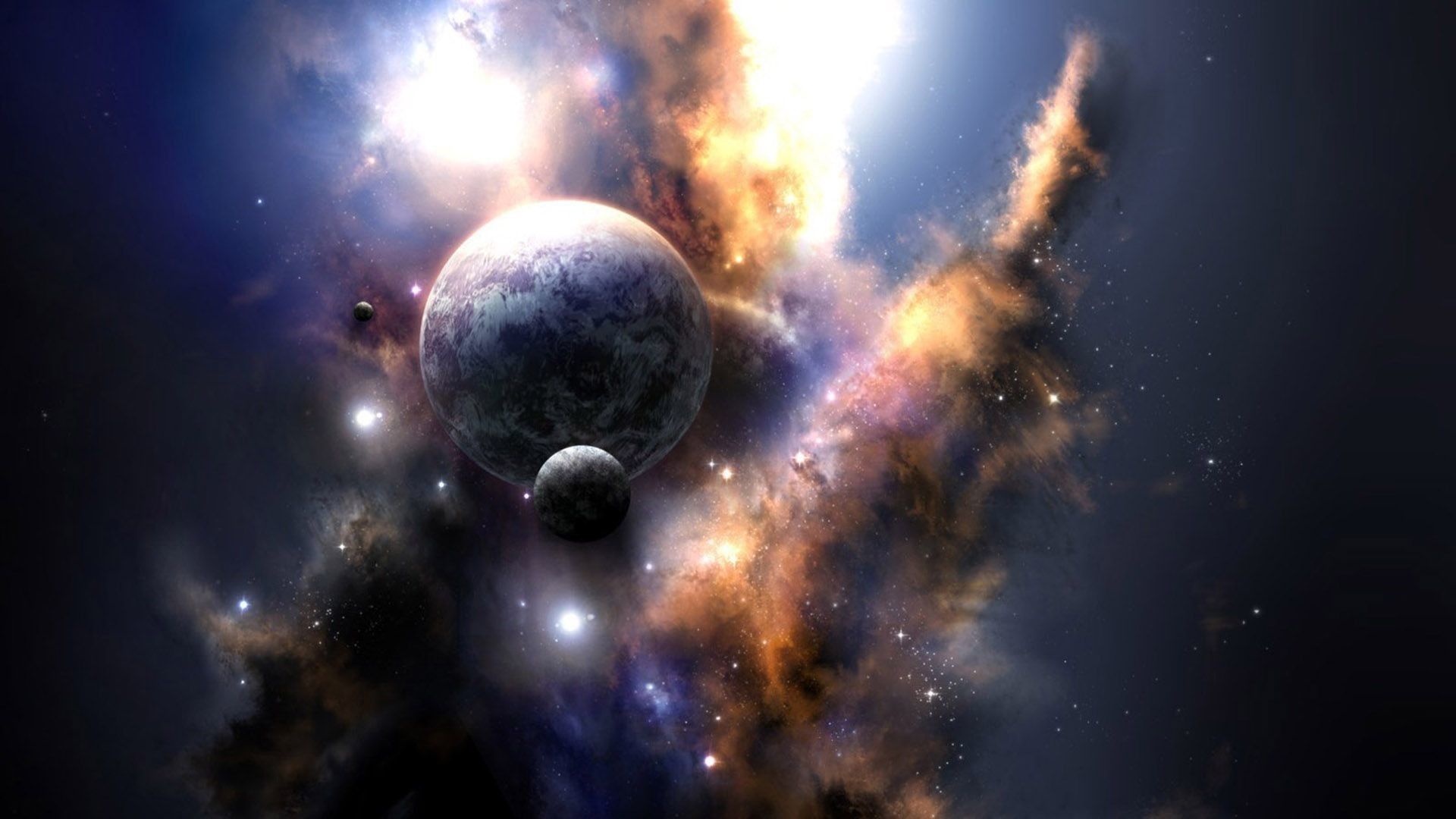 Pianeti e nebulosa cosmica, 1920x1080 Full HD, PC