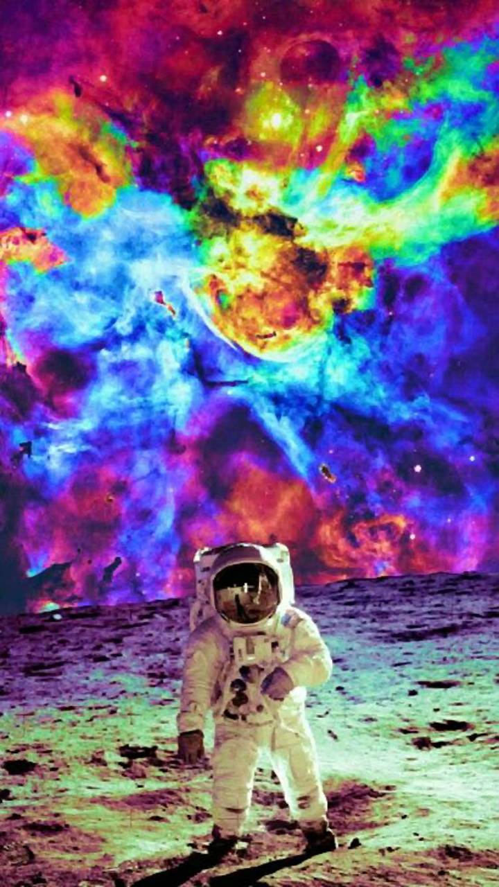 Astronauta su luna, nebulosa psichedelica, 720x1280 Verticale, Mobile