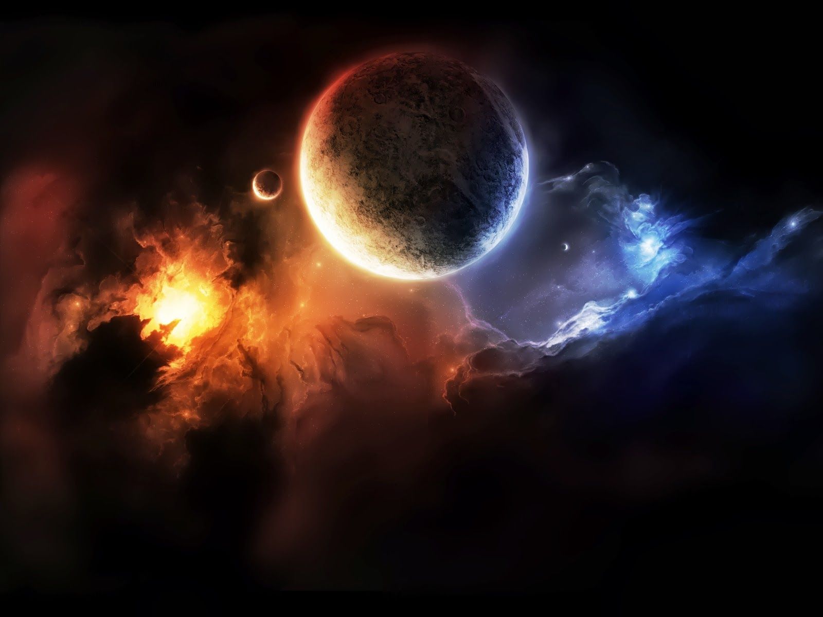 Pianeta tra nebulose arancioni e blu, 1600x1200 HD, Desktop
