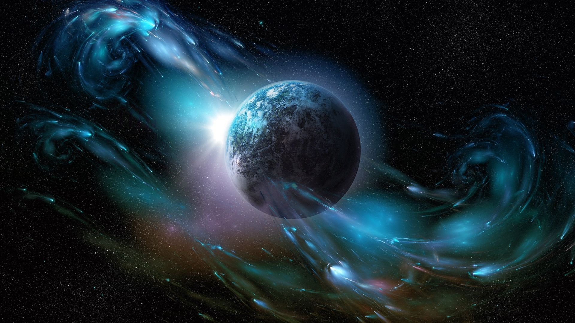 Pianeta con vortici cosmici blu, 1920x1080 1080p, PC Desktop