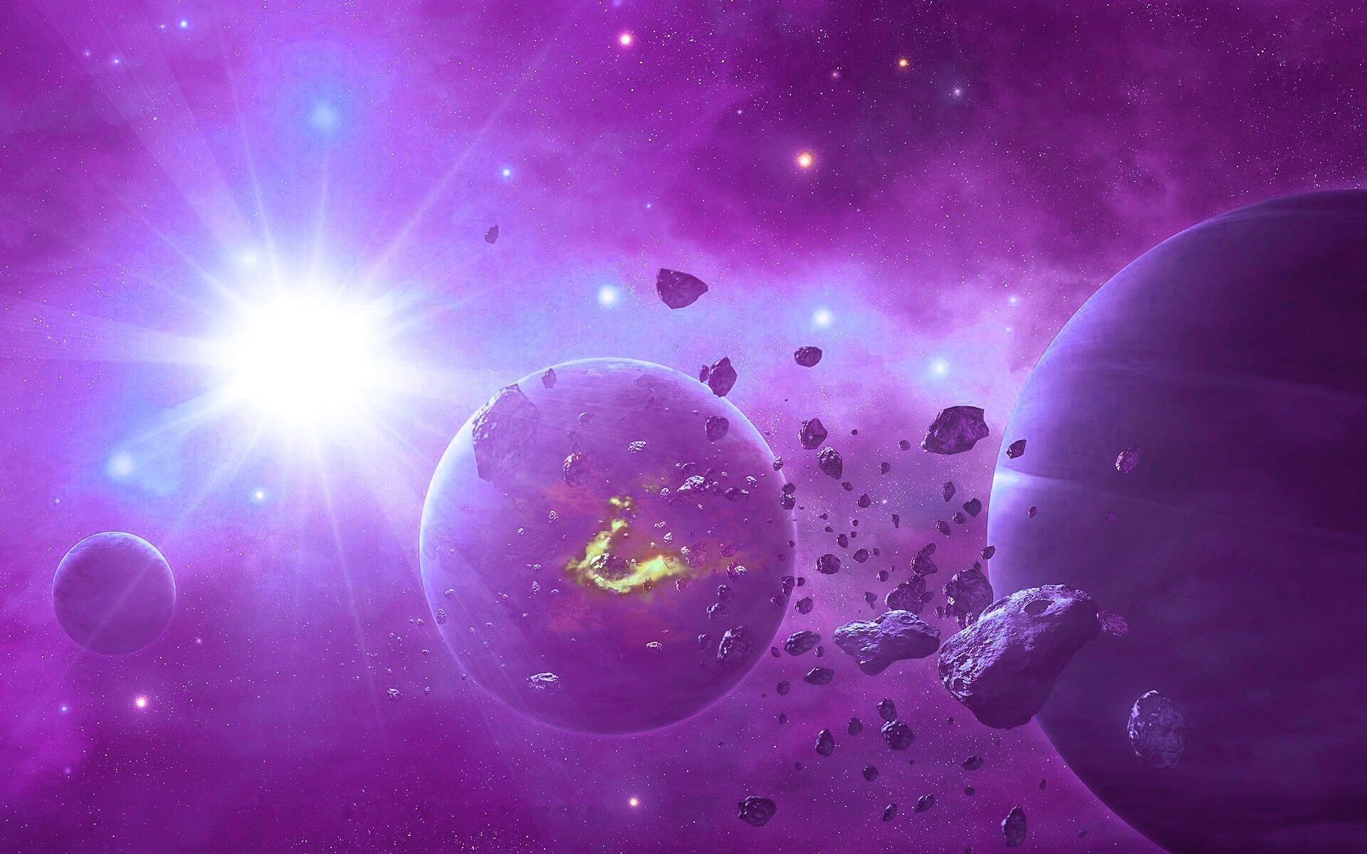 Pianeti e asteroidi spazio viola, 1920x1200 Full HD+, PC