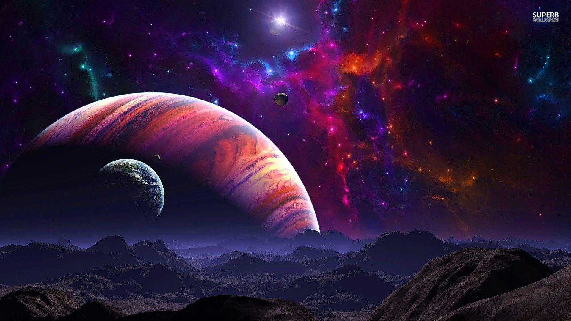 Pianeta viola con nebulosa spaziale, 1920x1080 Full HD 1080p, Laptop