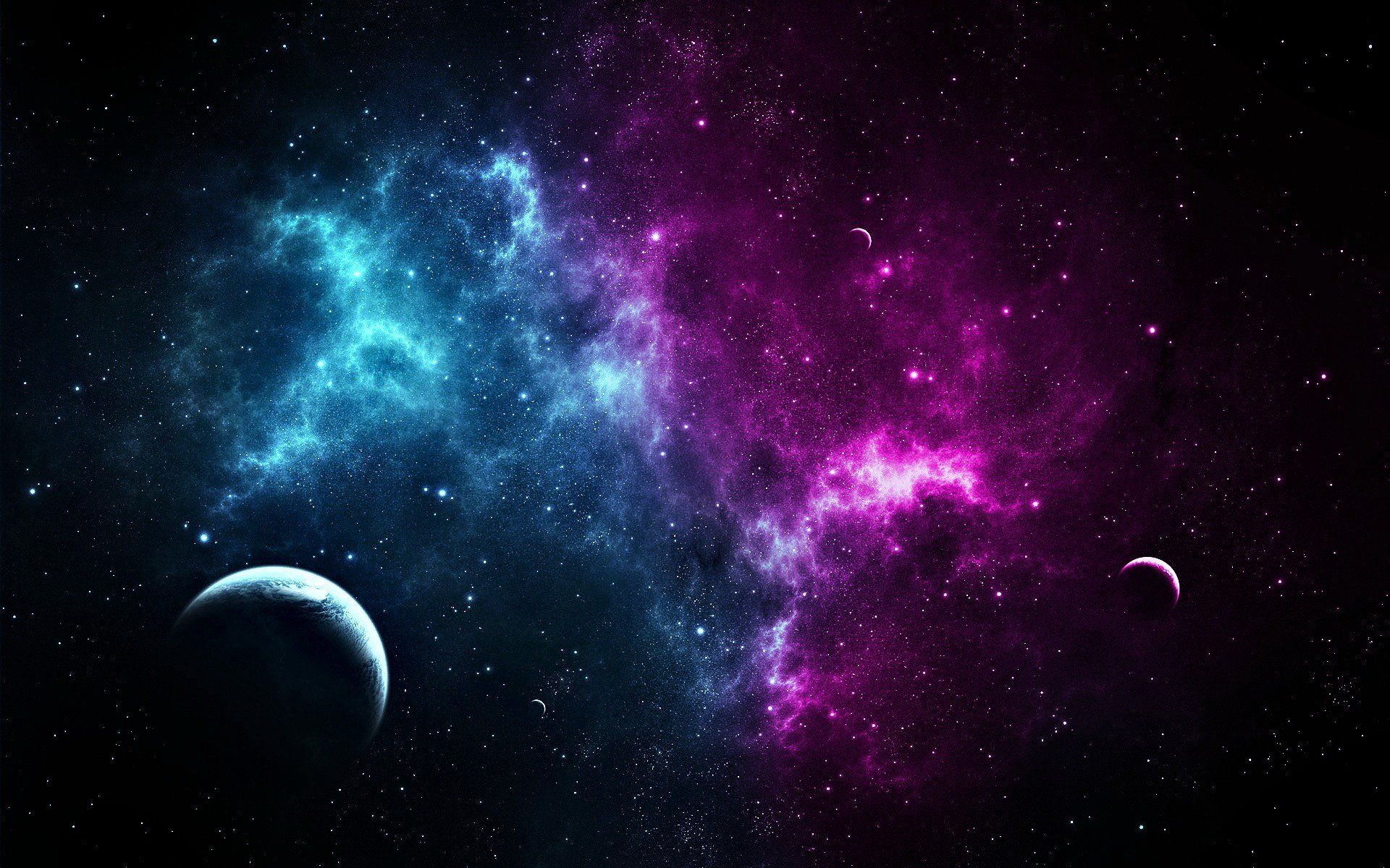 Nebulosa viola e blu con pianeti, 1920x1200 Full HD+ WUXGA, Desktop