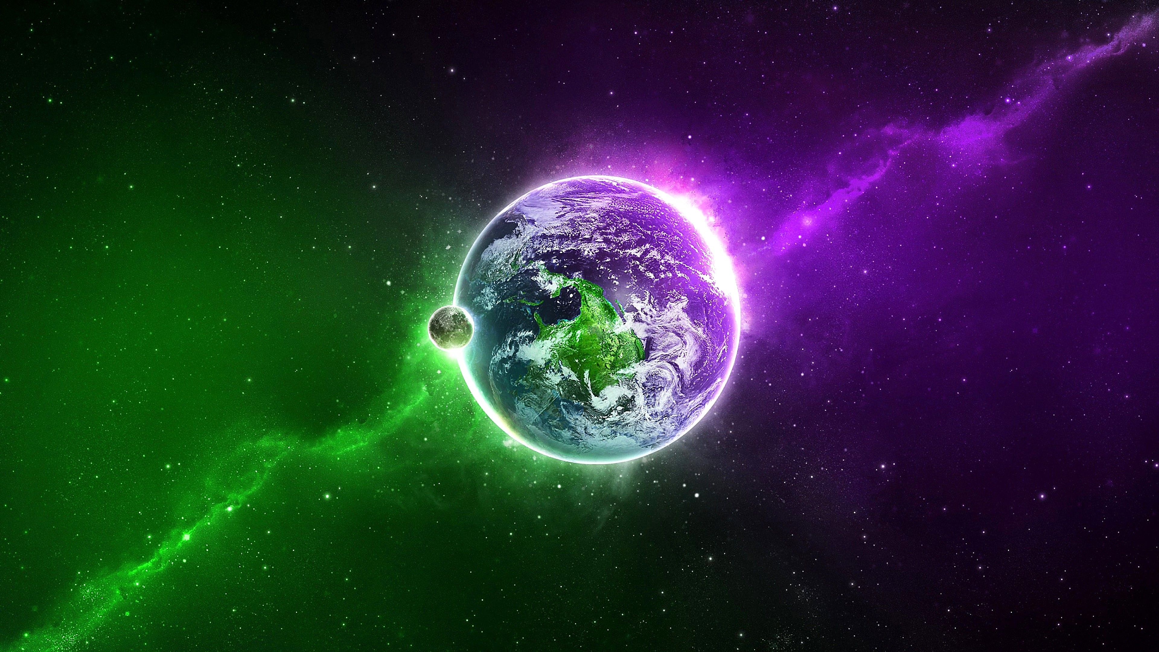 Terra spazio nebulosa verde viola, 3840x2160 4K, Desktop 4K