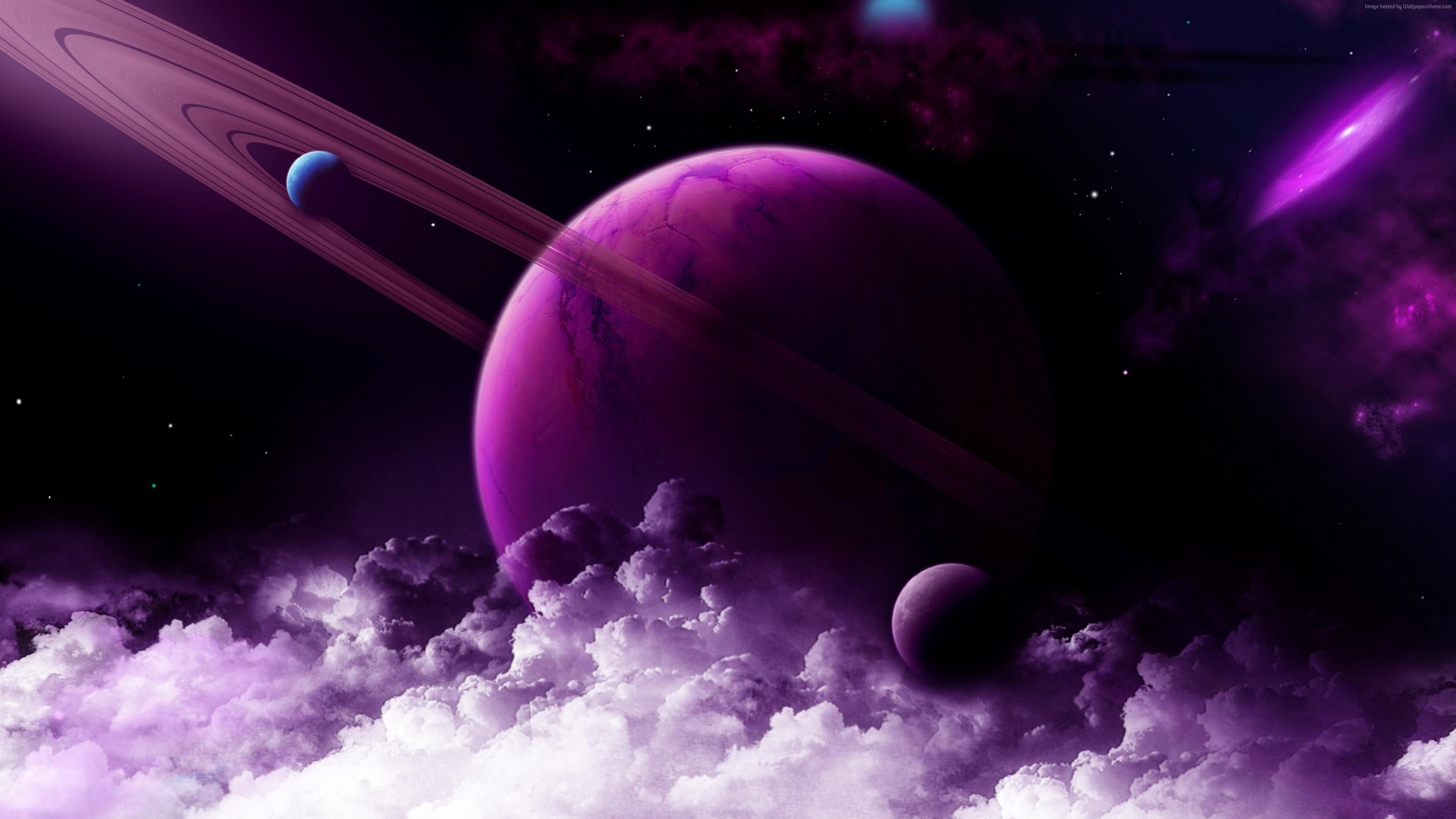 Pianeta viola con anelli, spazio, 3840x2160 UHD, PC 4K
