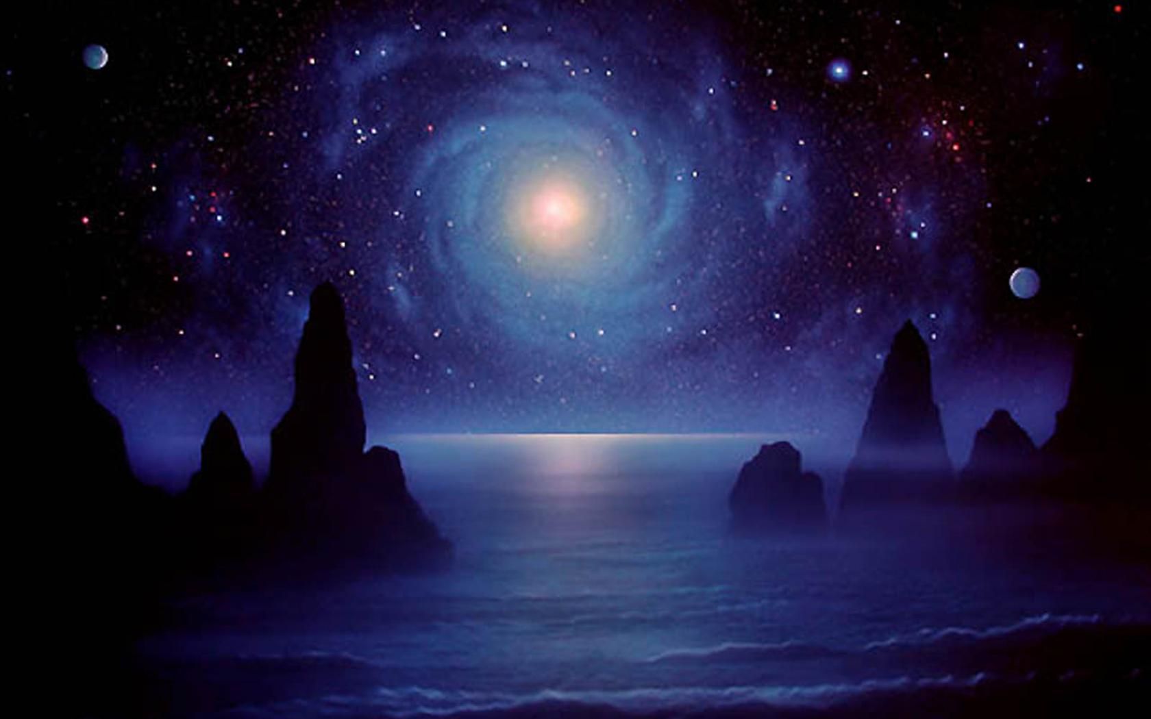 Galassia viola su oceano notturno, 1680x1050 HD, PC
