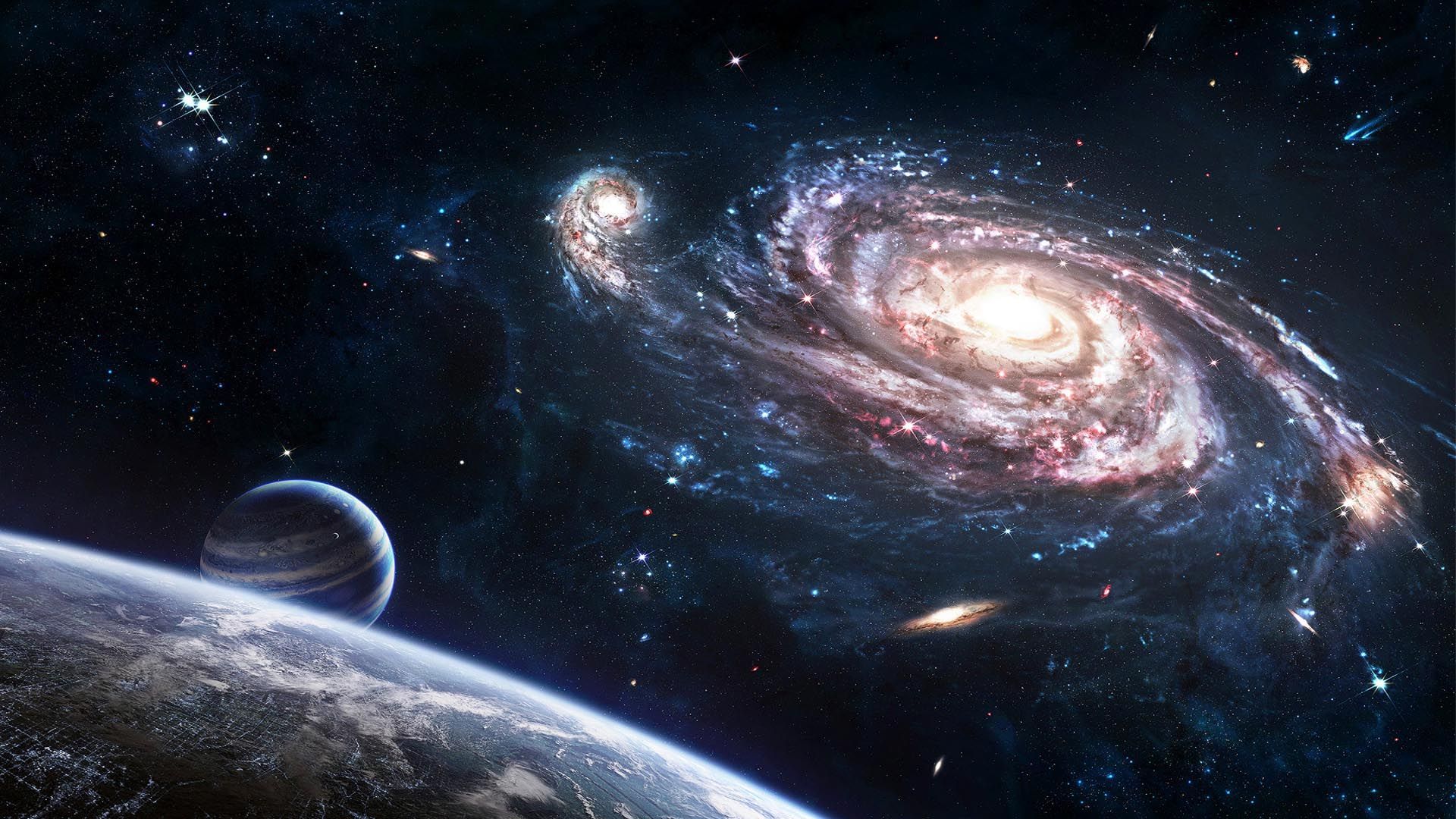 Galassia a spirale e pianeti, 1920x1080 Full HD 1080p, Laptop