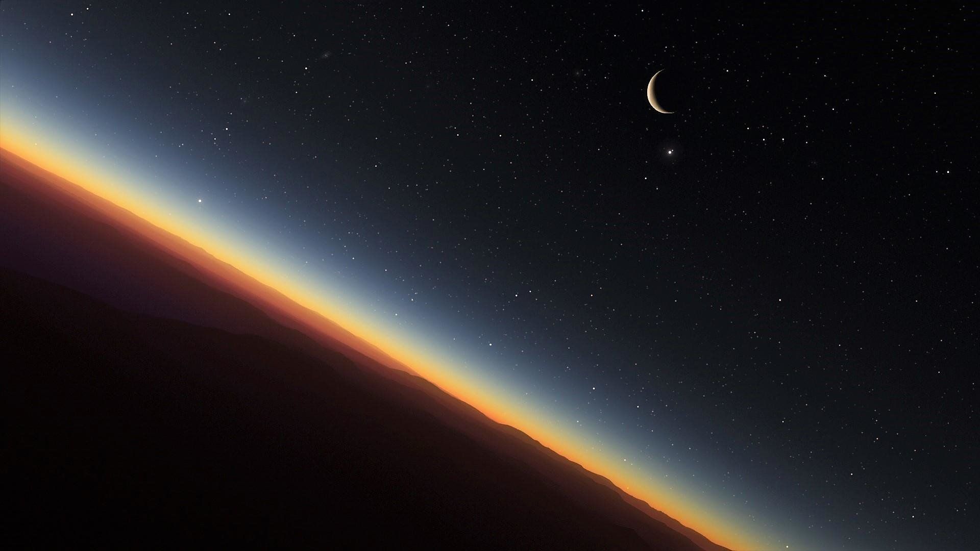 Orizzonte terrestre con luna crescente, 1920x1080 1080p, Desktop