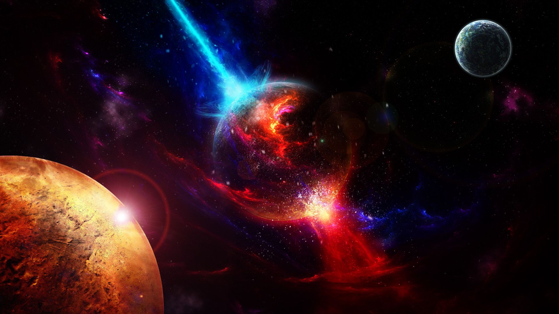 Pianeti e nebulosa spaziale colorata, 1920x1080 Full HD, PC
