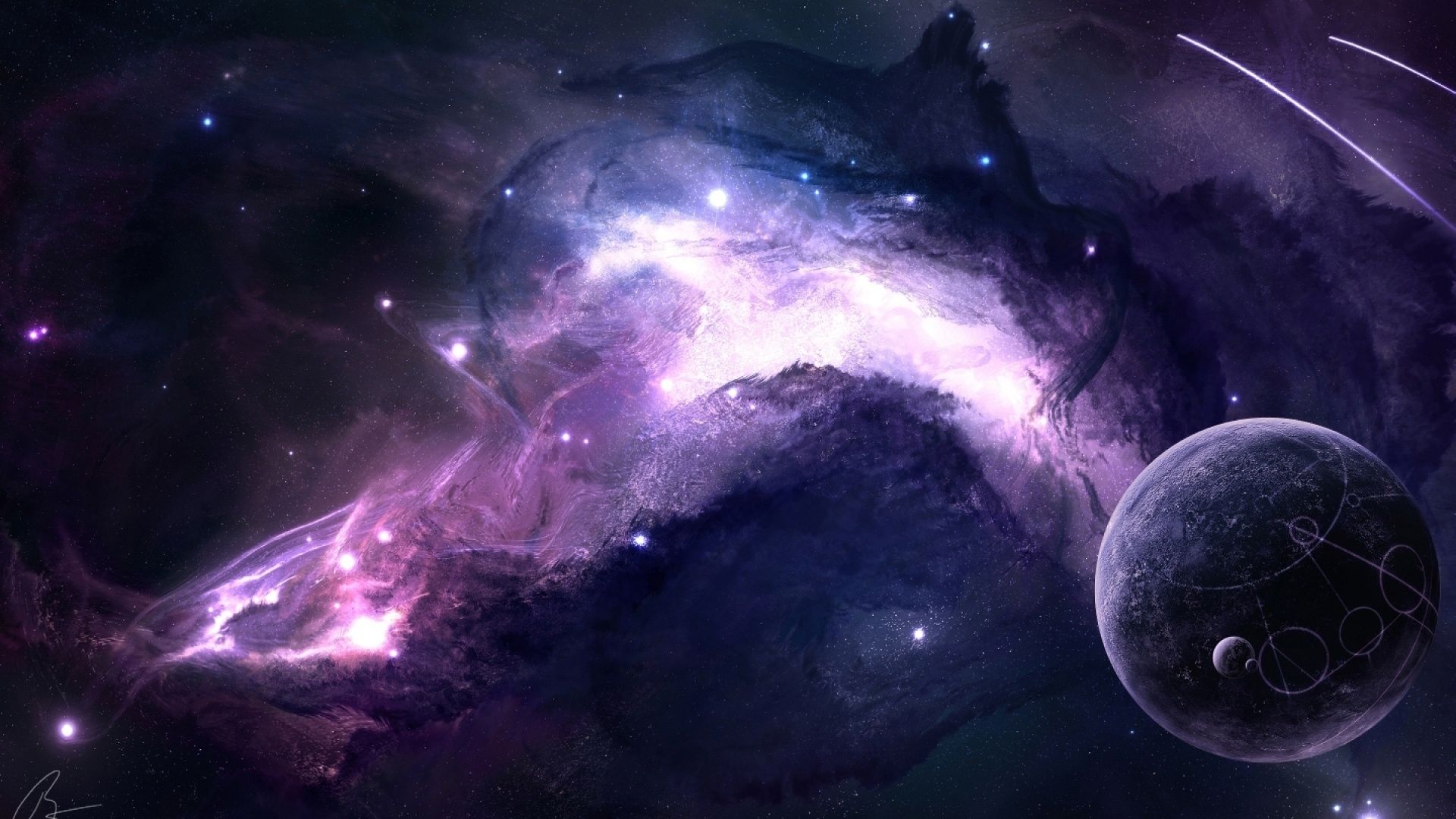 Nebulosa viola con pianeta, 1920x1080 Full HD, Desktop
