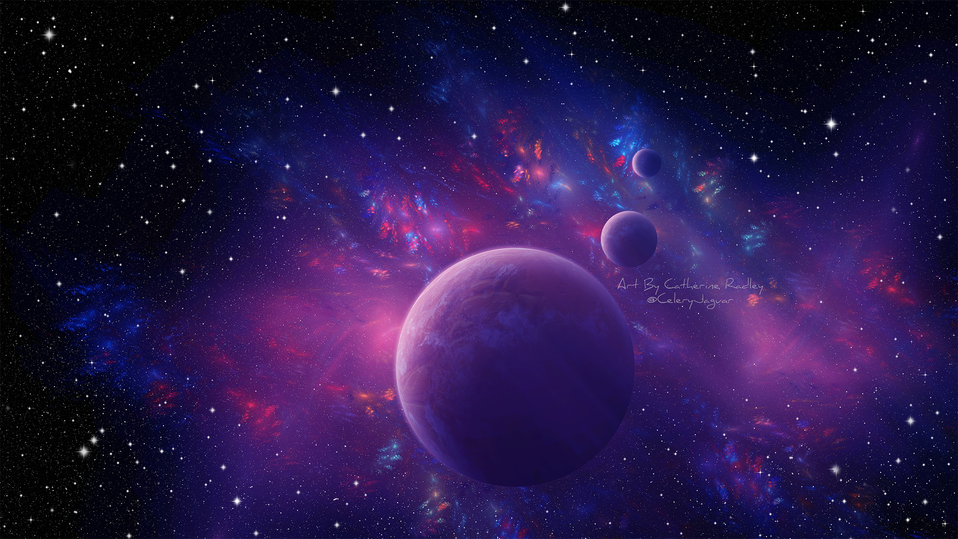 Pianeti viola e nebulosa spaziale, 1920x1080 Full HD 1080p, Desktop