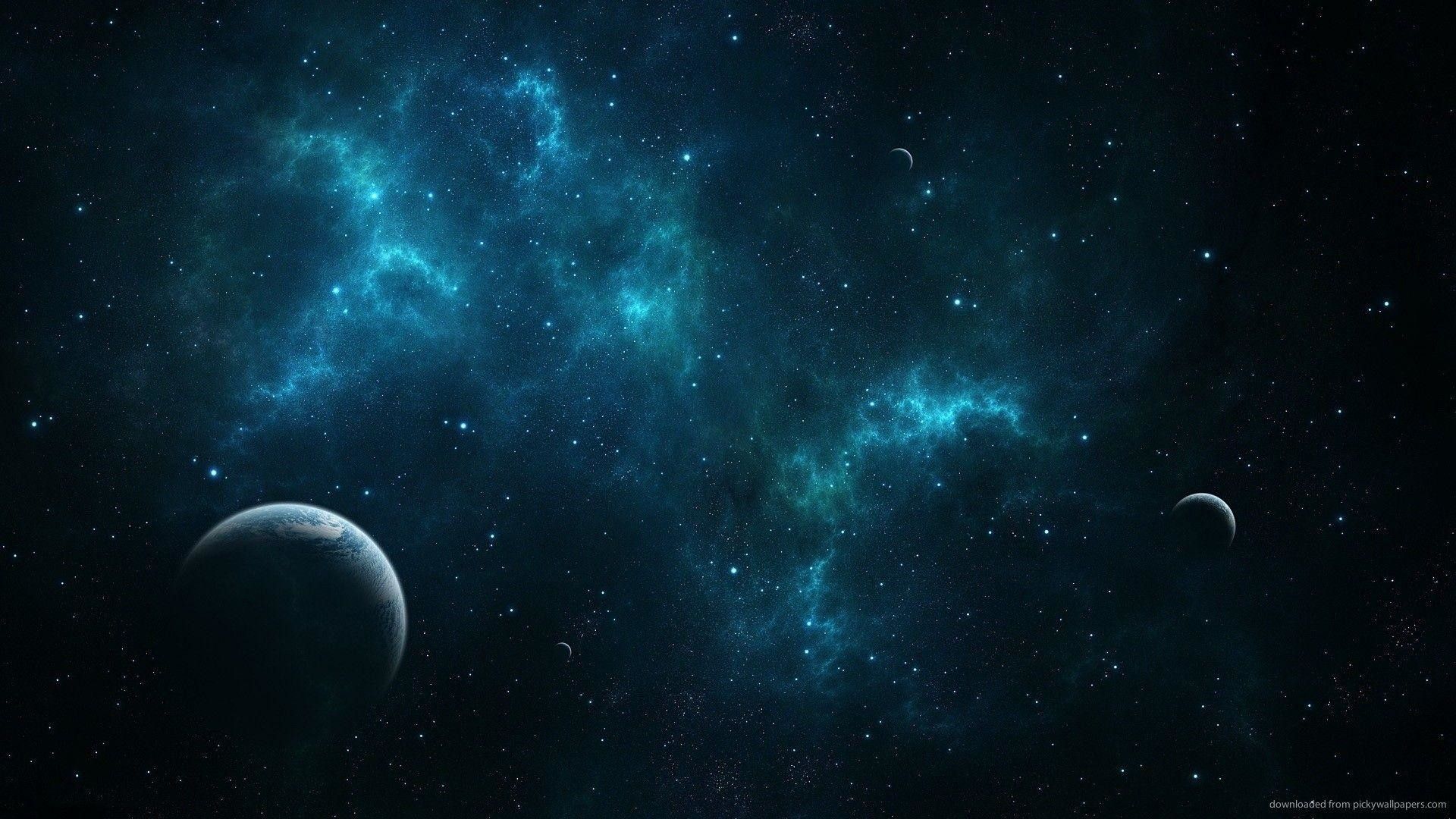 Pianeti e nebulosa blu spazio, 1920x1080 Full HD, Desktop
