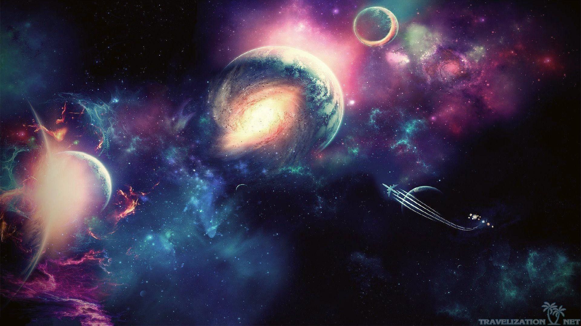 Pianeti e nebulosa colorata spazio, 1920x1080 1080p, Desktop