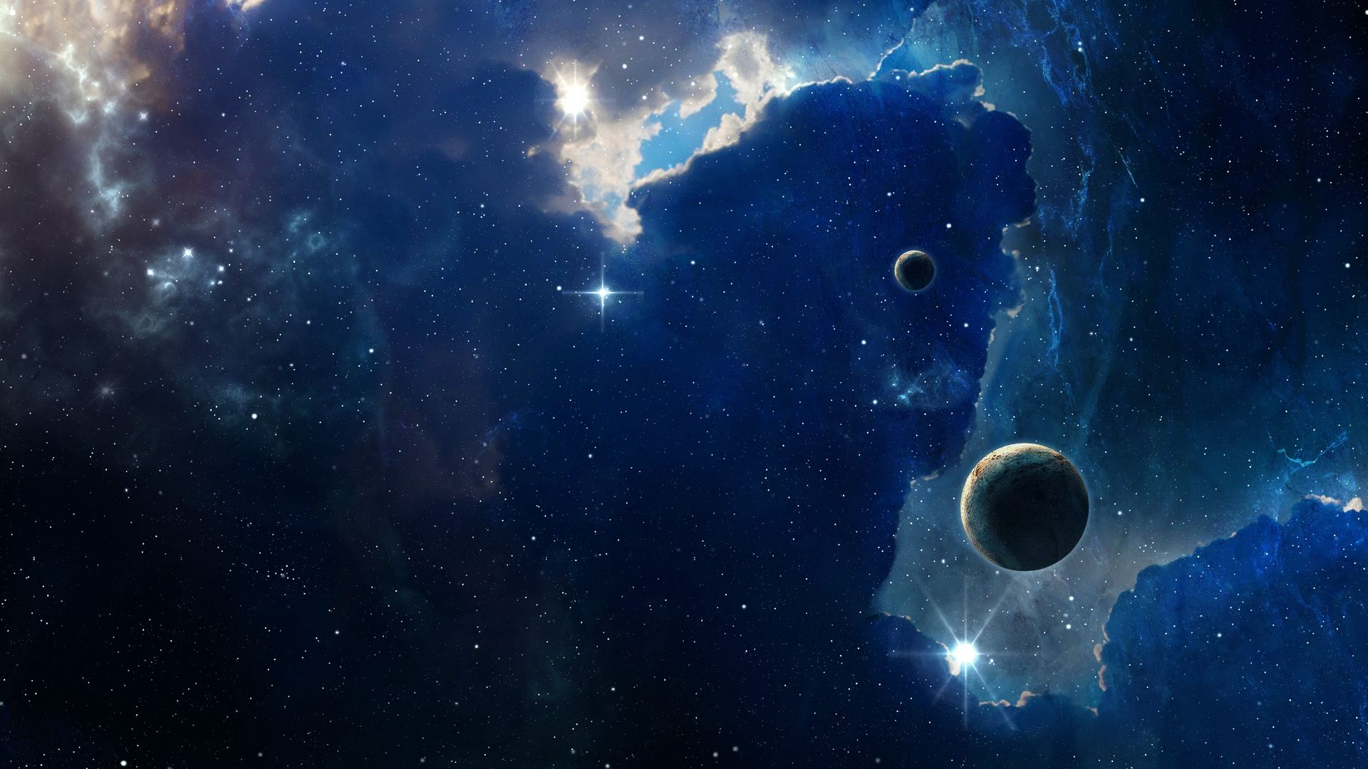 Nebulosa blu con pianeti, 1920x1080 Full HD, PC Desktop