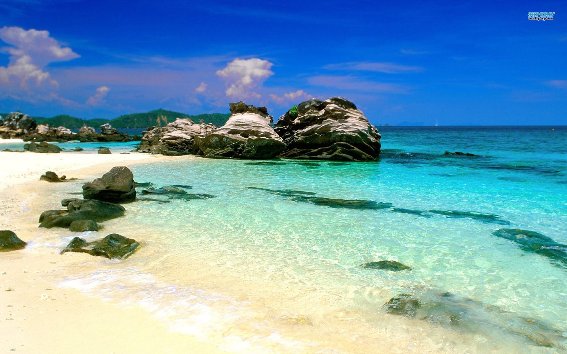 Spiaggia tropicale con rocce, 1920x1200 WUXGA, PC