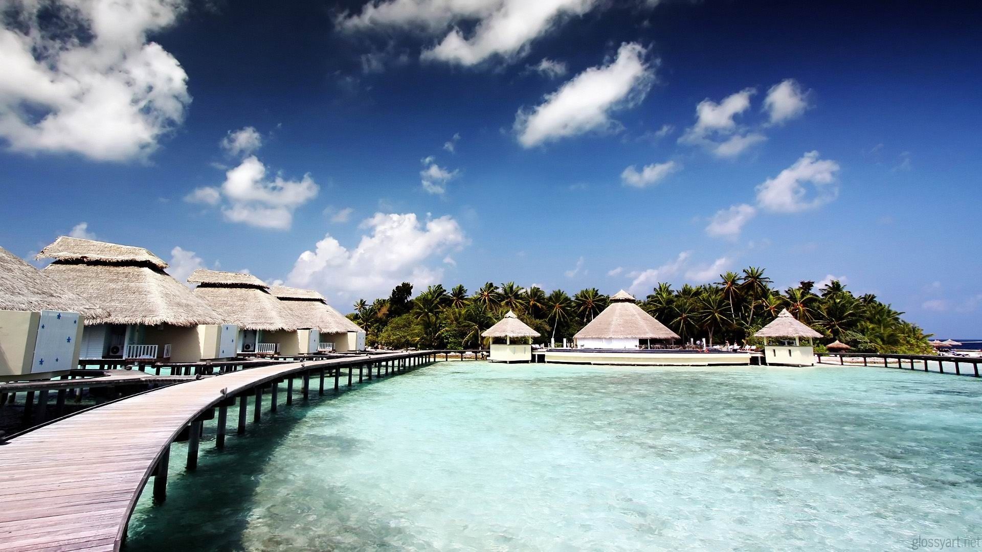 Ville su palafitte, laguna tropicale, 1920x1080 Full HD, PC