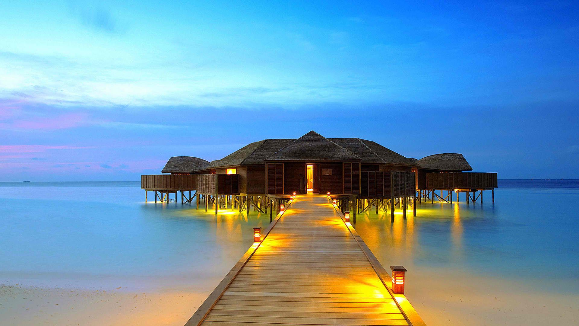 Villa overwater al tramonto, 1920x1080 Full HD 1080p, PC Desktop