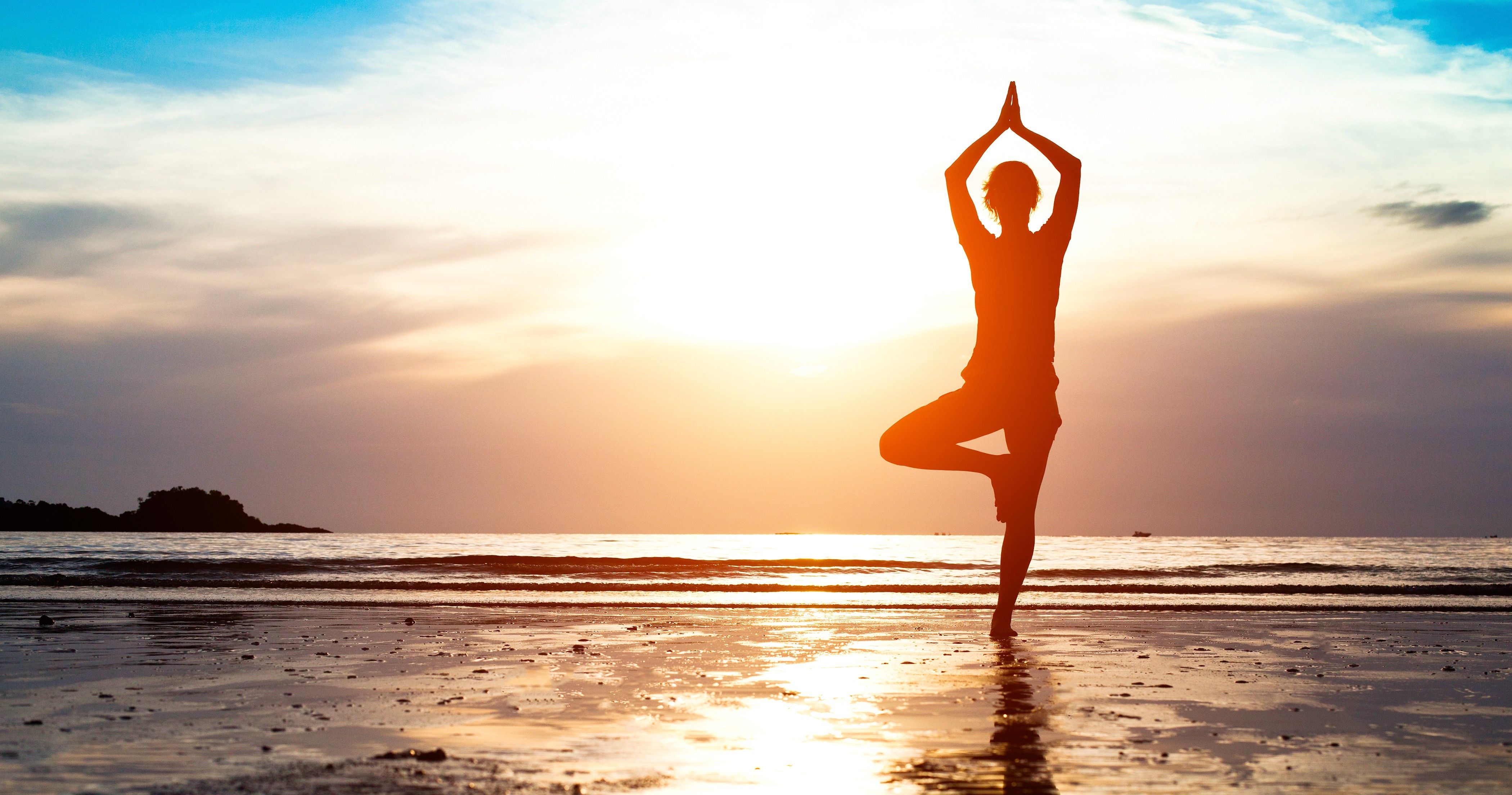 Silhouette yoga spiaggia alba, 4200x2208 4K Ultra HD, Monitor 4K