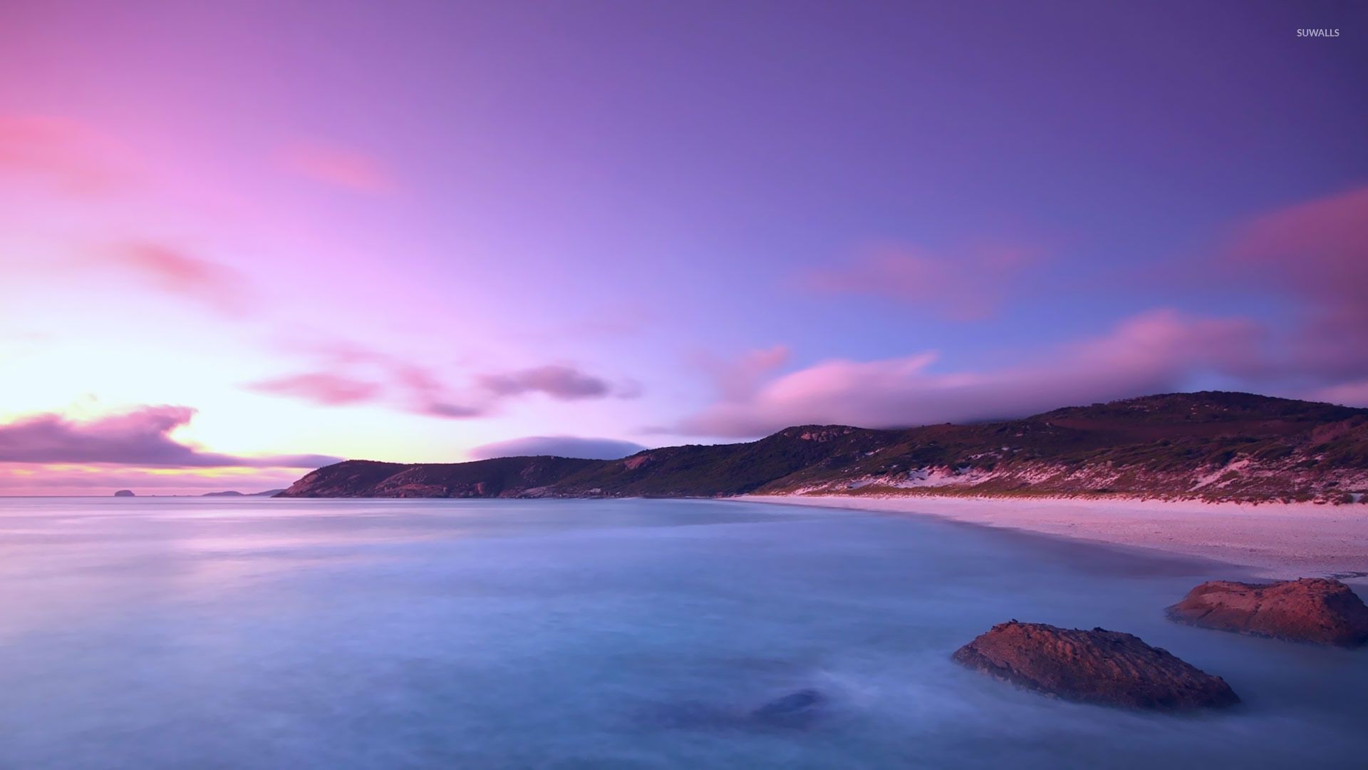 Spiaggia all'alba con foschia, 1920x1080 Full HD 1080p, PC