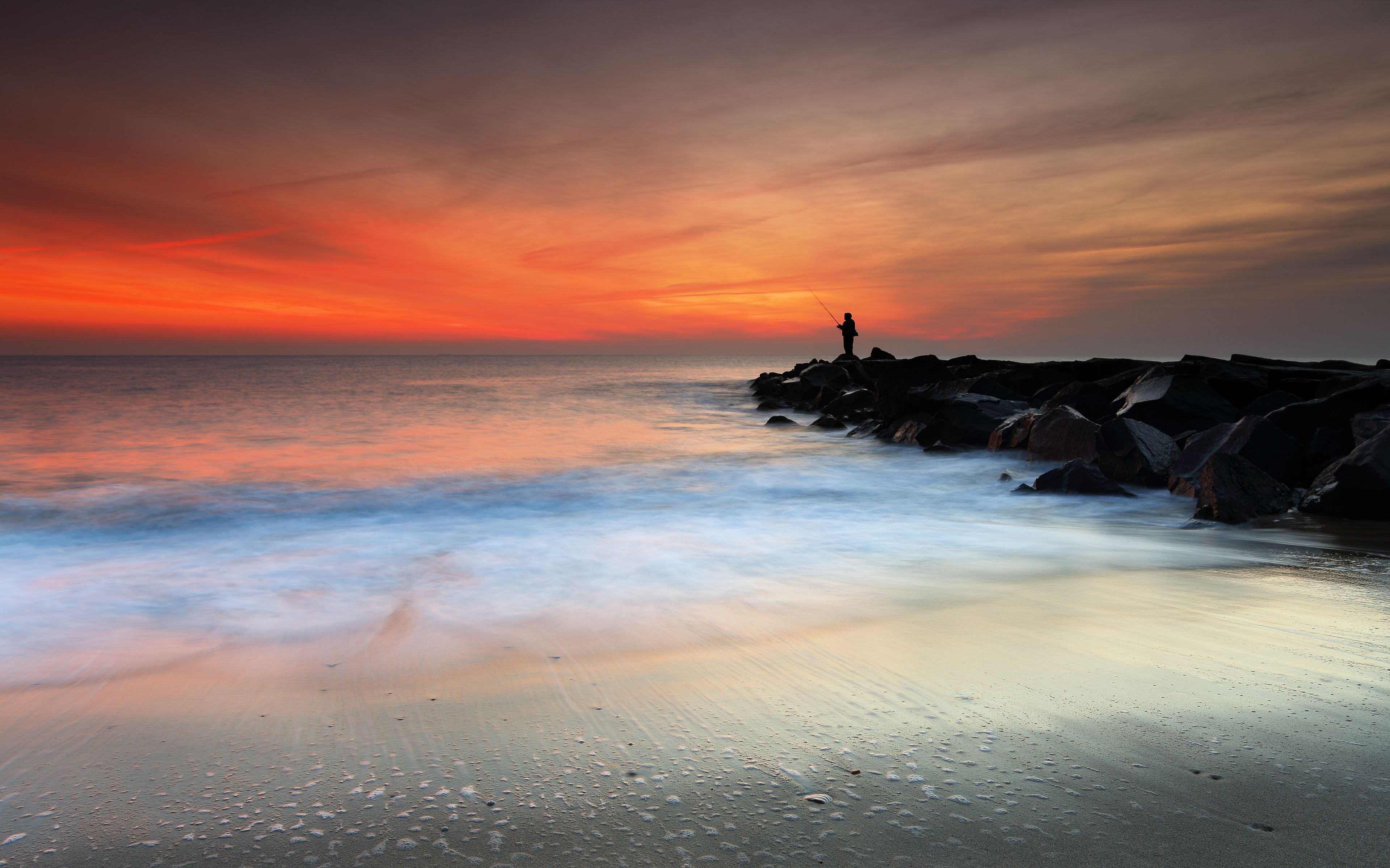 Spiaggia al mattino, mare blu, 2560x1600 2K, PC
